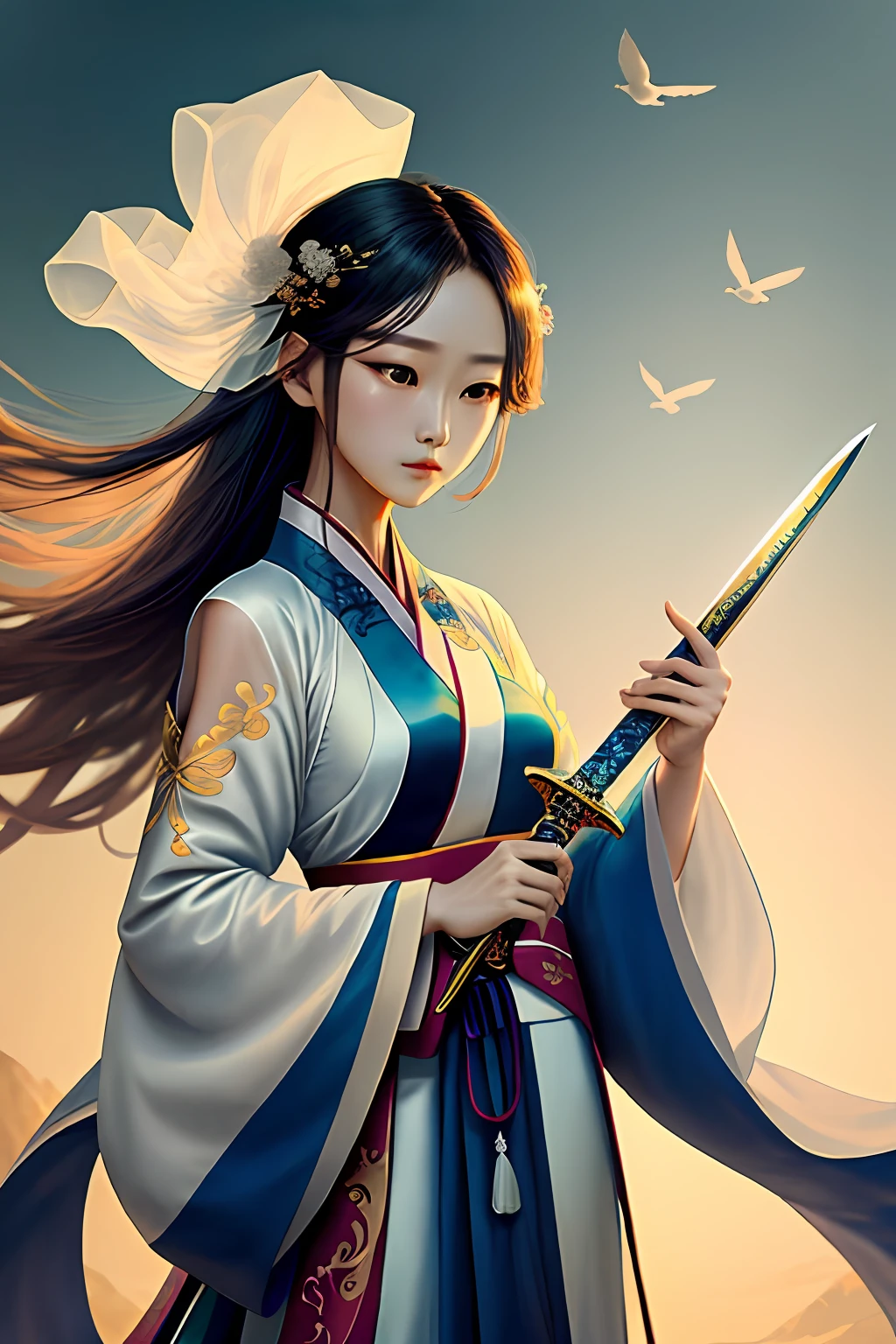 Antique style tulle Hanfu Ethereal Royal sword flight