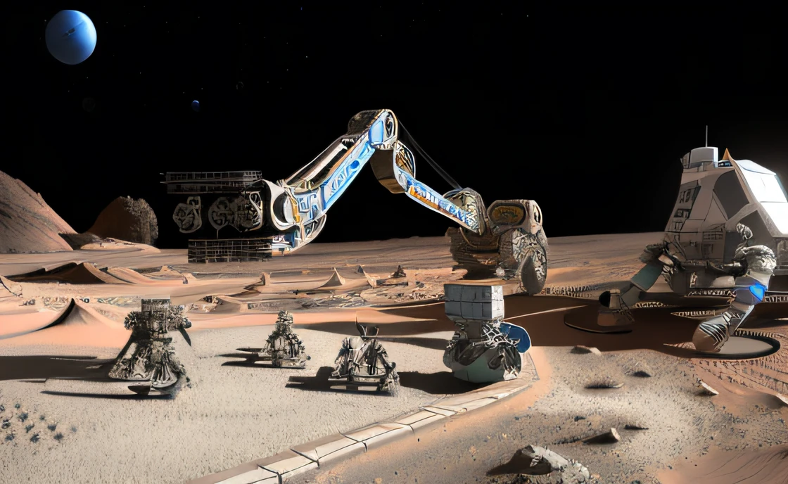 On Mars，3D printing robots use local resources to build items。