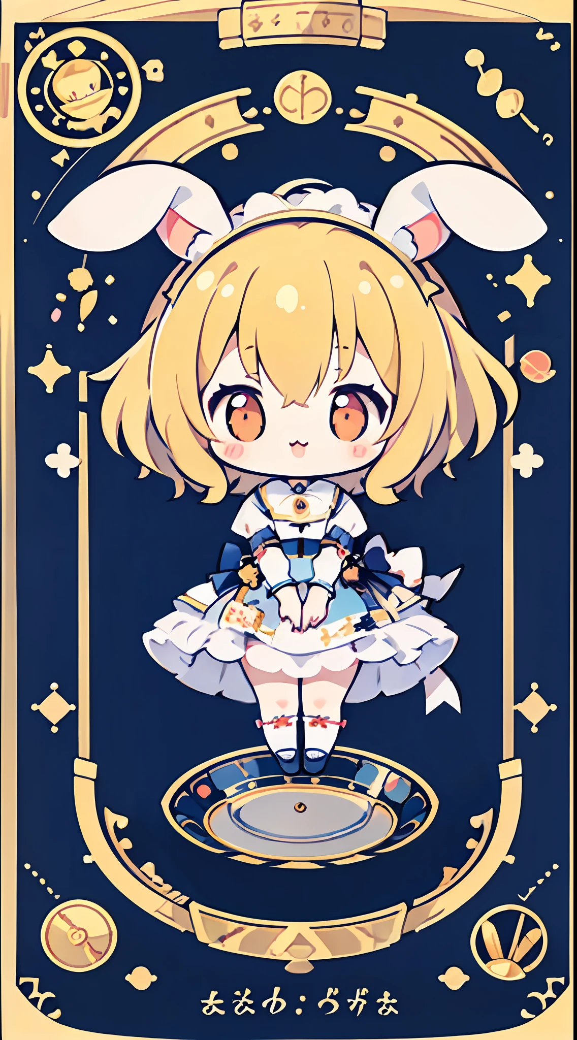 Chibi、Rabbit ears、独奏:1.5、full body Esbian、jumpping、cute little、Tarot Cards