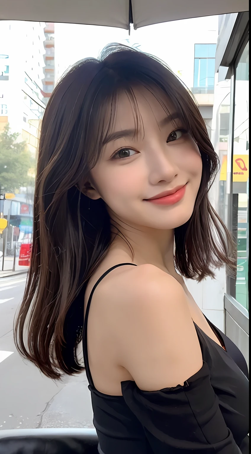 ((Best Quality, 8k, Masterpiece: 1.3)), Focus: 1.2, Perfect Body Beauty: 1.4, Buttocks: 1.2, ((Layered Haircut, Breasts: 1.2)), (Rain, Street: 1.3), Highly detailed face and skin texture, Fine eyes, Double eyelids, Whitened skin, Long hair, (Shut up: 1.3), smile, on the sofa