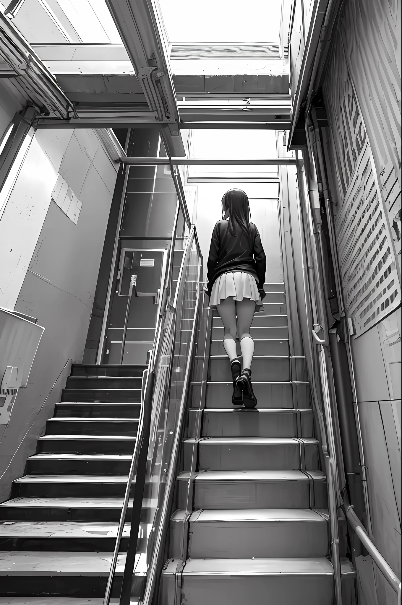 There is a back injury to the anime girl going up the stairs