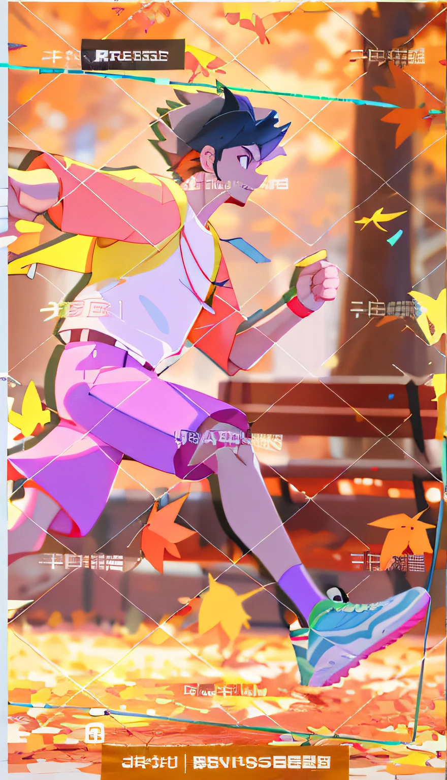 Cartoon characters running in the park in autumn, Anime boys are running, running pose, animation style render, anime styled 3d, Boy running, The boy is running, High quality detailed art in 8K, 8 K cartoon illustration, Smooth anime CG art, art deco outrun anime aesthestic, Anime style. 8K， Realistic anime 3 D style, Stylized digital illustration
