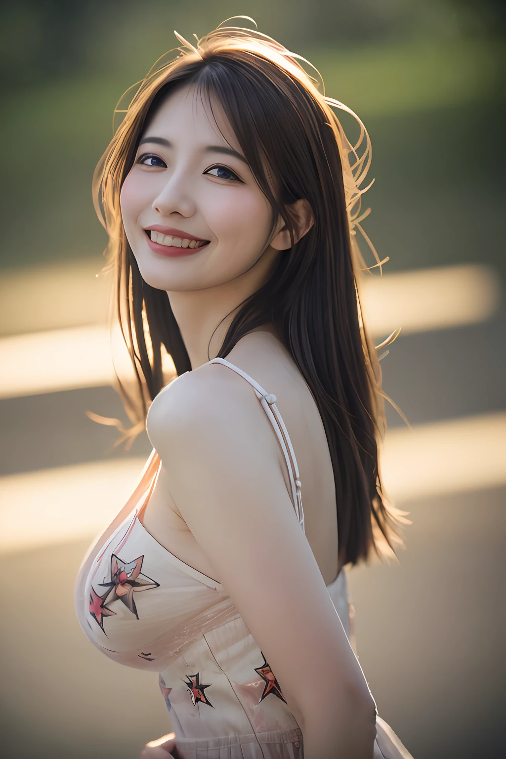 (photo realistic:1.4), (masterpiece, best quality, ultra detailed),[reflections], ultra realistic,
(extremely detailed), 1girl, solo, 20yo, angelic face, detailed face,looking at viewer,
(best illumination, best shadow, extremely delicate and beautiful), finely detail, beautiful detailed, shiny eyes,
accent lighting, (backlighting:1.3), professional lighting, light on face, cinematic lighting, bokeh,
busty body, (medium breasts), intricate details skin, a cherry blossom road , short floral wrap dress, (cowboy shot:1.4),
(bright, smile and happy and tired and sleepy:1.1),(laugh:1.2)