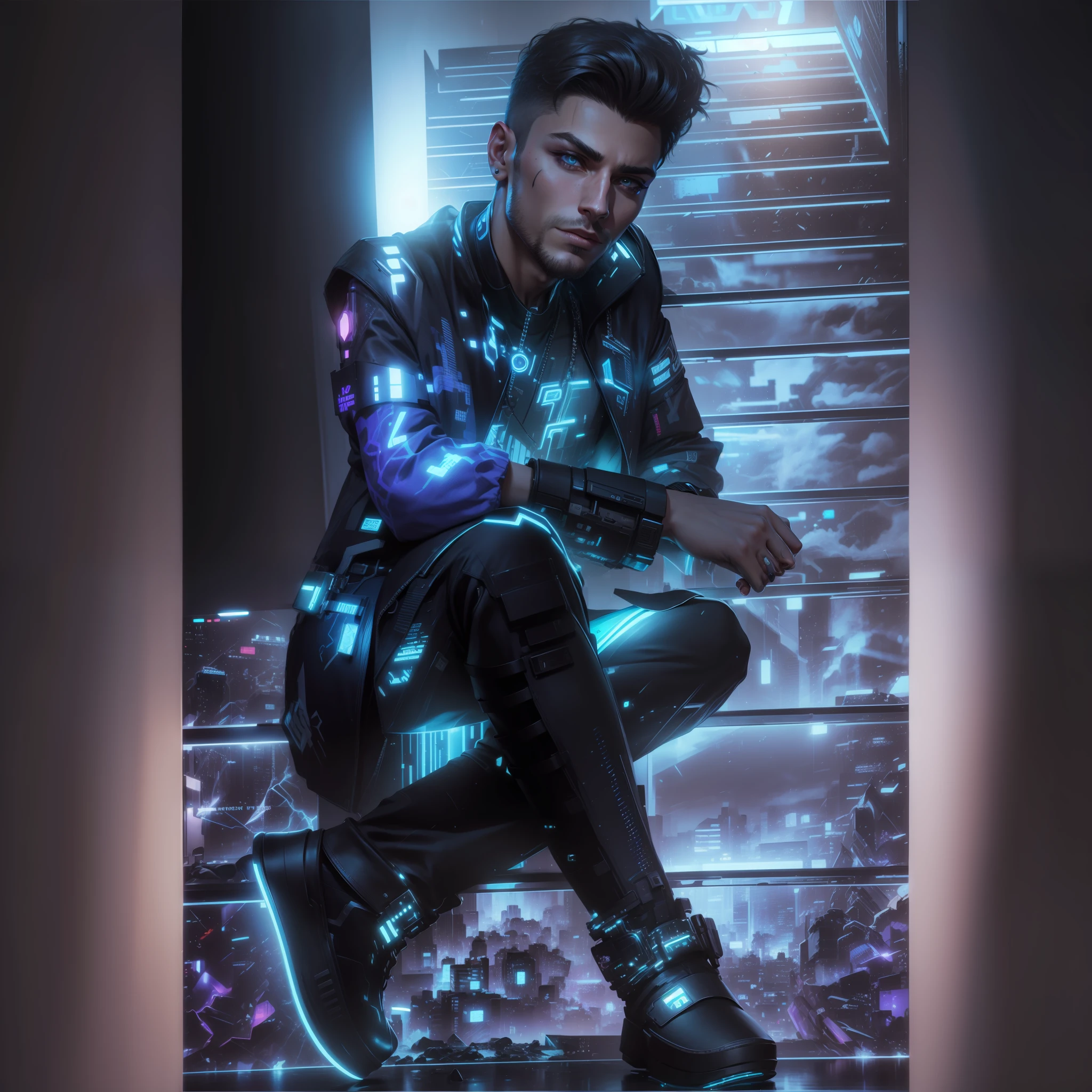 Change background cyberpunk handsome boy, realistic face,8k ultra realistic