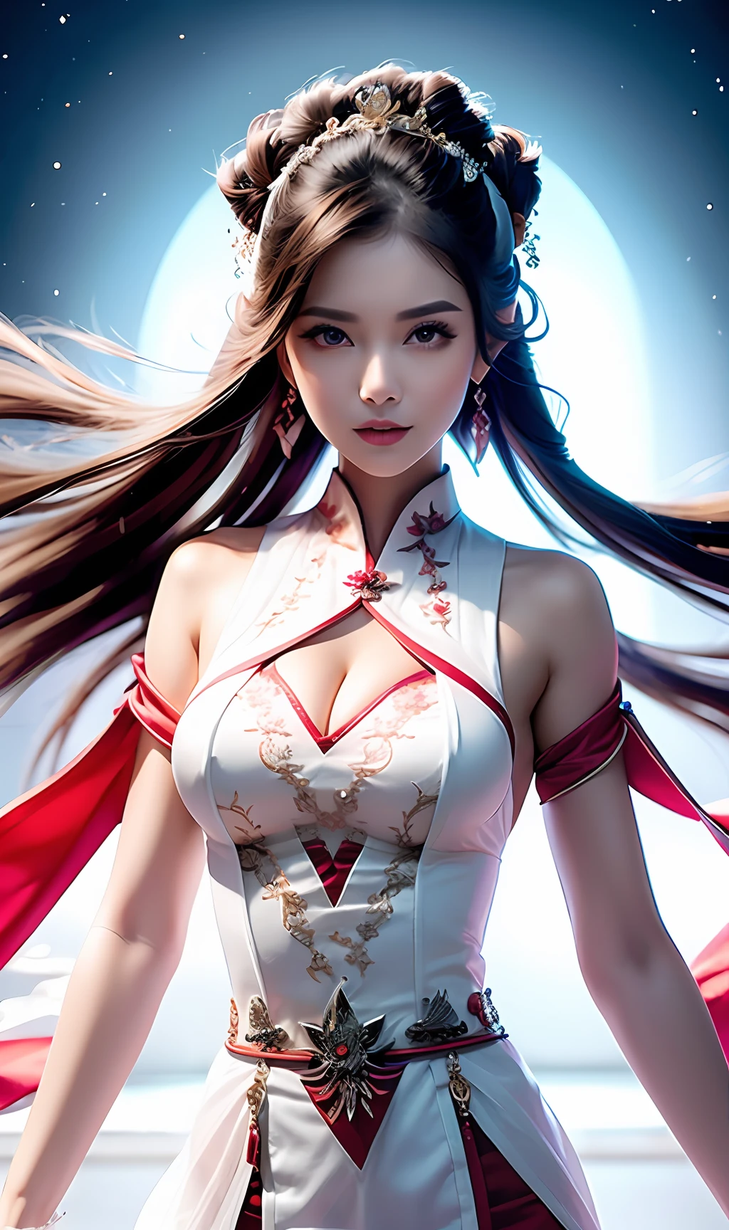 best qualityer, Master, A high resolution, Xianxia 1 girl, White Chinese slit split dress, Super beautiful face, super beautiful eye, Super beautiful hair Super beautiful face,Super beautiful eyes,Super beautiful hair,Amazing smallest breasts,Super nice buttocks,38yr,Ragged clothes,Earthy yellow transparent openwork underwear,Intimate panties,Grab your chest with one hand,Half bite your lip,Facing away,review,Cocked buttocks