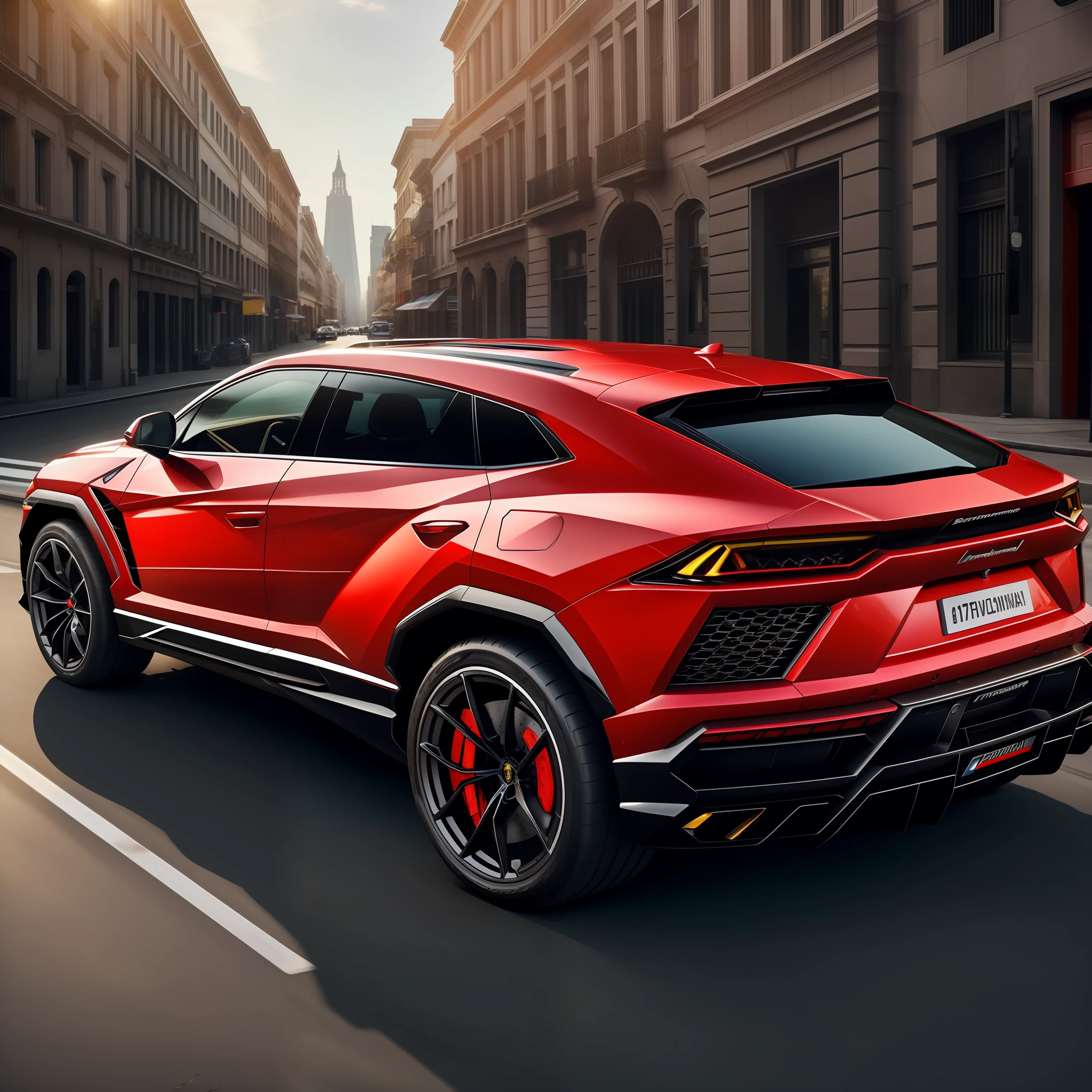 Lamborghini Urus, car, city street ,ultra realistic, photorealistic, best quality, ultra-detailed, HDR quality, beautiful car , Red highlights, professional photographer, sports car