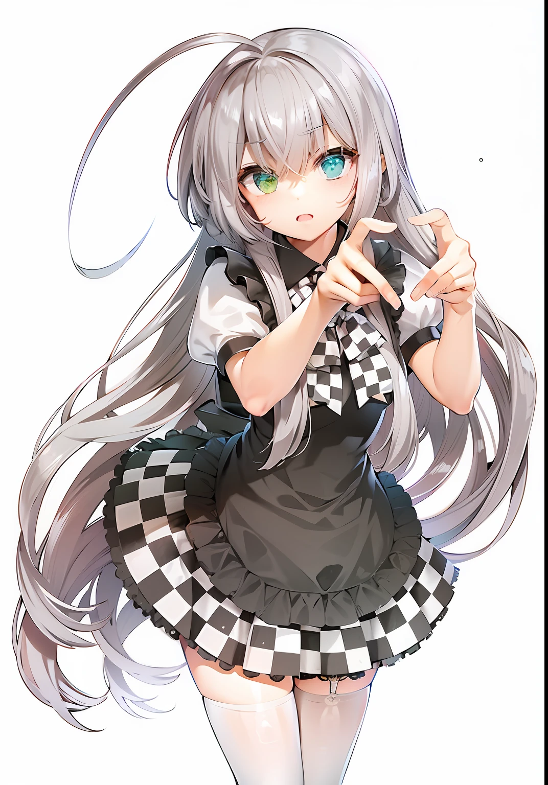 quadratic element,White hair,Leg straps,Dull hair,Heterochromic pupils,Beth,teens girl,short skirt