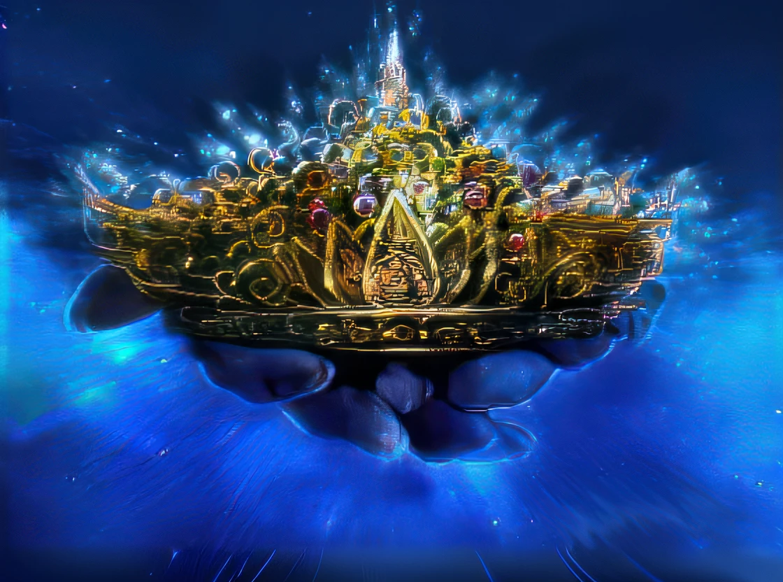 Golden crown on blue background with blue background, Crown of the Gods, Holy Flame Crown Spell, floating crown, A lot of crowns!! On the head, Ancient Crown, Intricate crown, Strange crown ), Intricate golden crown, Bejeweled Crown, crown (((White lasers))), Wearing a huge gold crown, ( ( God is the king of AI art ) )
