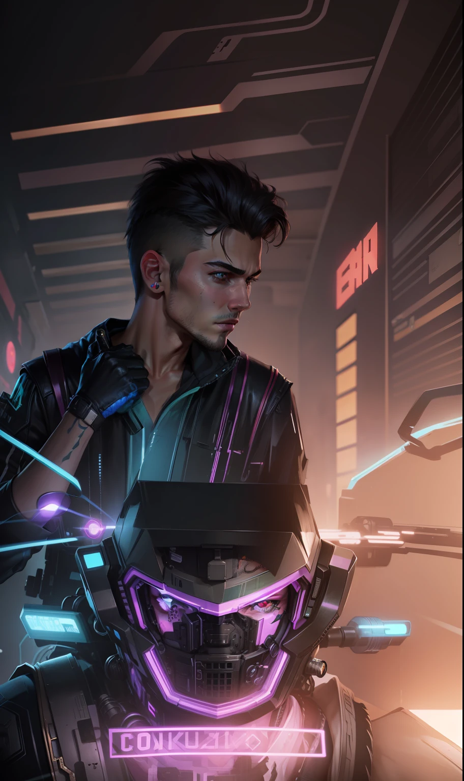Change background realistic face cyberpunk handsome boy