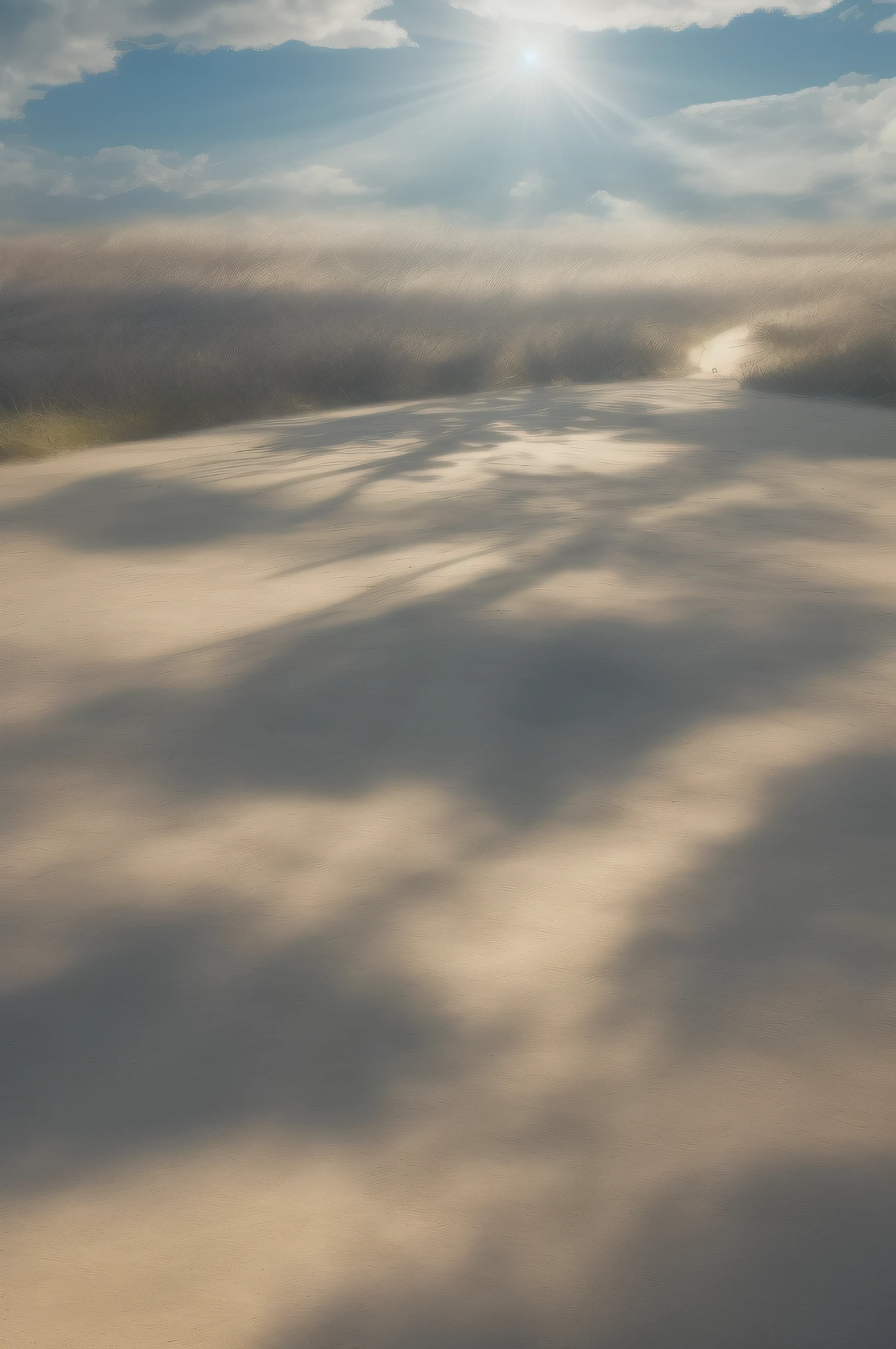 Scene in the sun,Light,Ground texture,photorealestic,hyper HD,Volumetriclighting,rich details,Surreal reflection mapping,sun in mid day,Pure clouds,Intense light and shadow