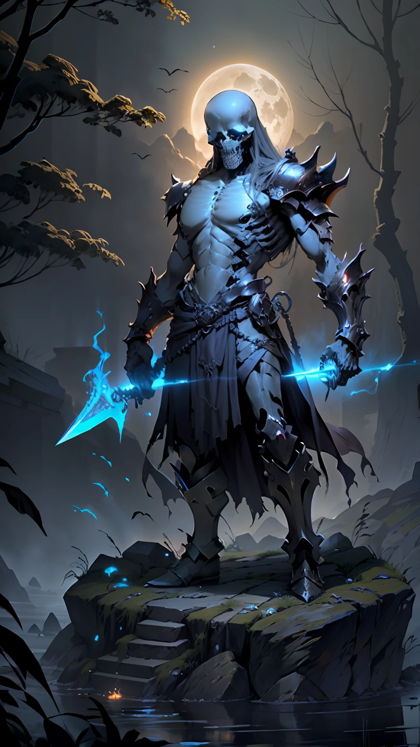 Best image quality, Masterpiece, super high res,
CASSER
"Imagine a chilling scene of a skeleton warrior standing atop an ancient red smoke , Wrapped in the strange glow of the full moon. The warrior is adorned with ancient armor, rusty by age and worn out in combat, with a bar that glows ominily in the moonlight. CASSER Dans une main, The warrior holds a wickedly sharp sword, while the other hand is outstretched, as if beckoning you to get closer. The tomb under the skeleton is richly decorated, with intricate carvings of snakes and skulls carved into stone. PAUSE The air is thick with the smell of decay and ancient magic, As if the tomb itself were alive with dark power. The eyes of the skeleton warrior shine with an otherworldly light, et vous pouvez presque sentir le poids de son regard sur vous. PAUSE In the background, The silhouette of a haunted forest looms, avec des arbres tordus et des branches noueuses atteignant le ciel comme des doigts squelettiques. The tomb itself is perched on a cliff overlooking a raging sea., the waves crashing against the rocks far below. PAUSE This image captures the essence of black fantasy and evokes a sense of apprehension, As if the skeleton warrior was a harbinger of doom, Stand guard over the secrets buried in the ancient tomb."
