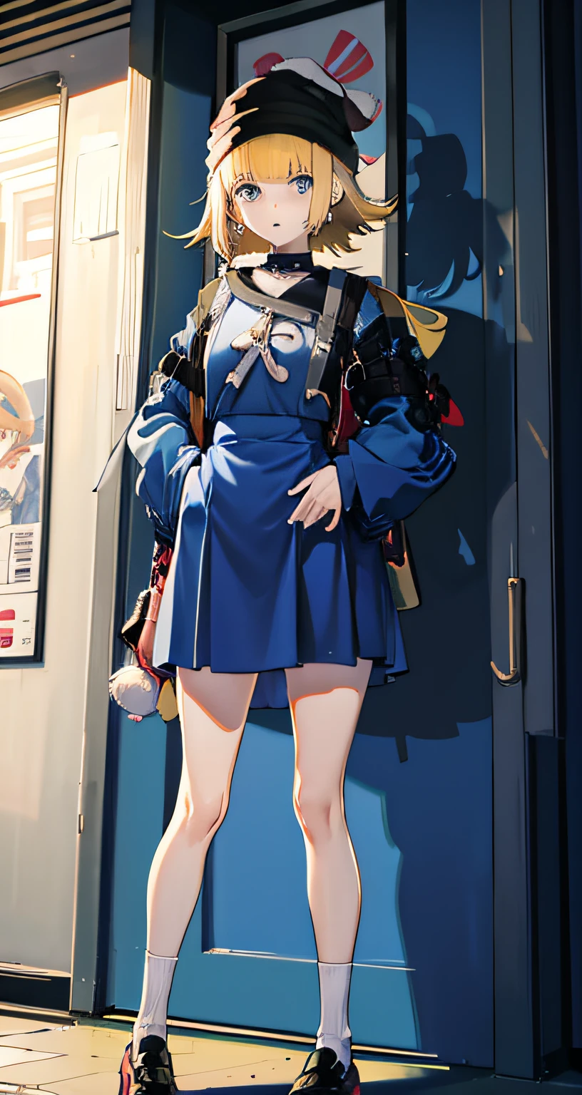 japanese elementary kids uniform holding pokemon card in front of a pokemon store standing like your name the movie?
