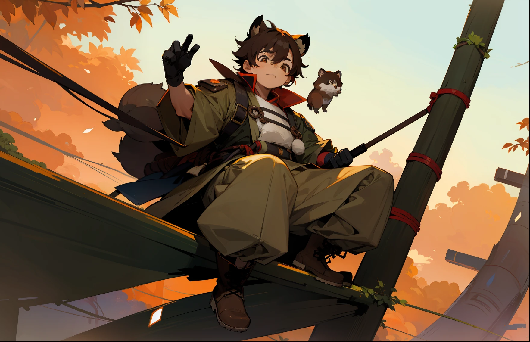 Tanuki Boy Wearing gloves Wearing boots Wearing big clothes Hanging