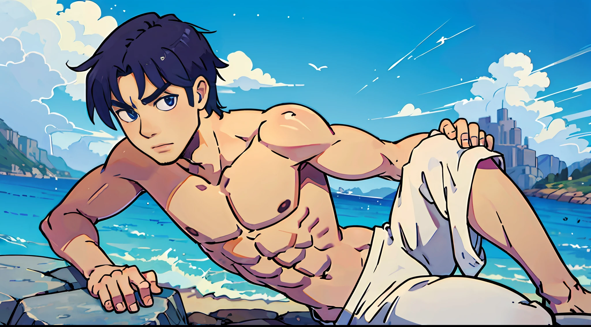 Anime handsome boy with abs and no clothes