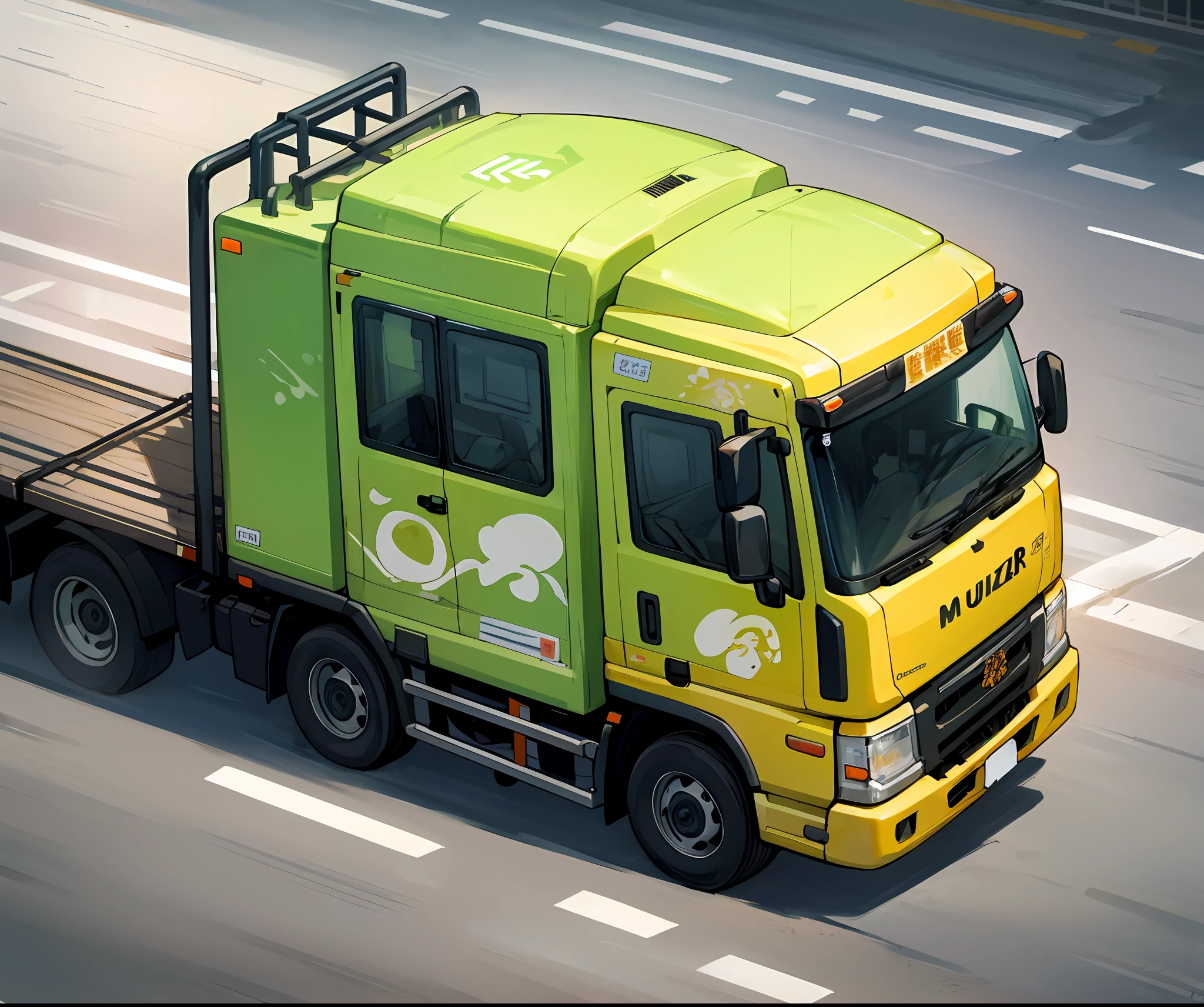 Mixer trucks driving on the streets,The body reads "bubble tea"