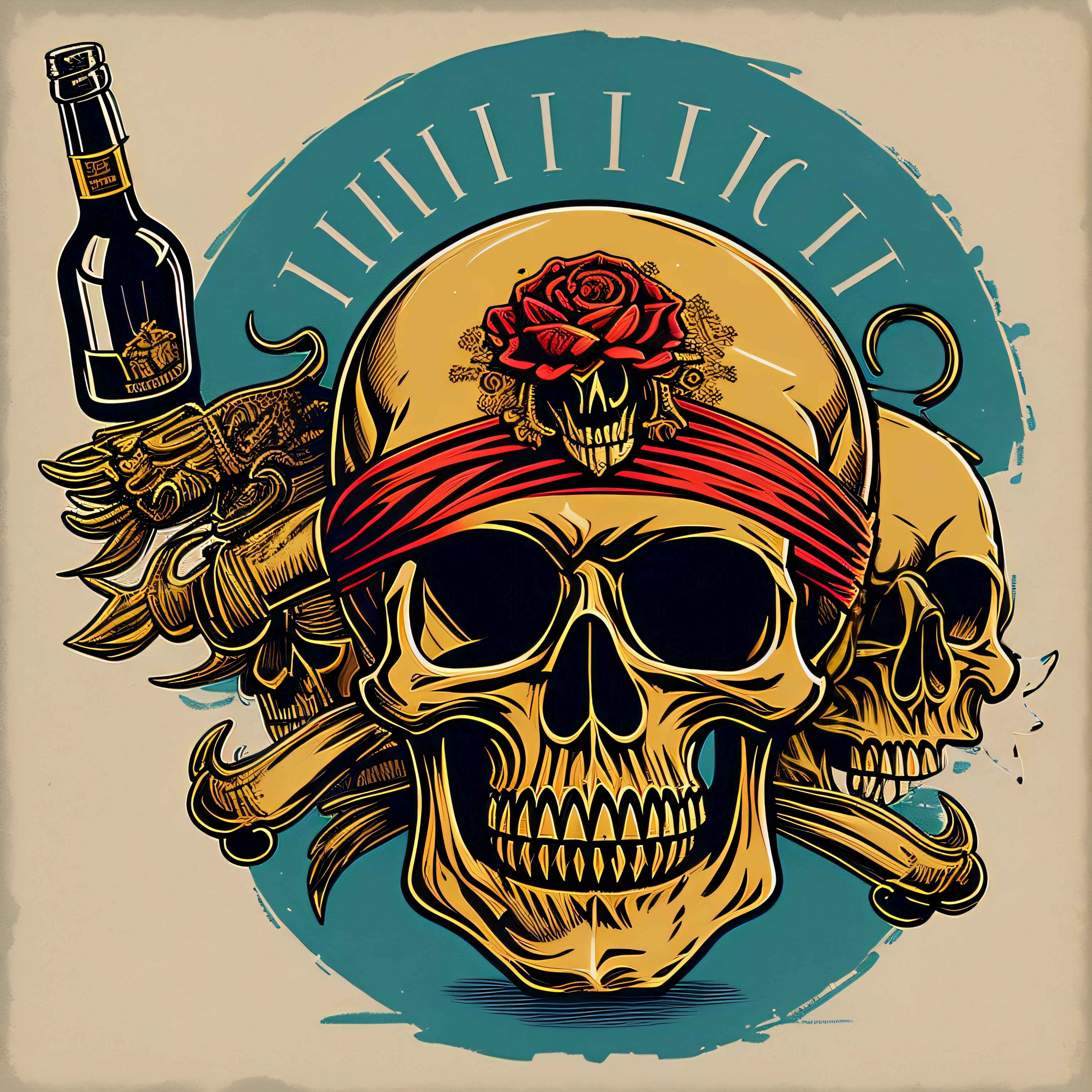 skull with bandana in style of ed hardy
