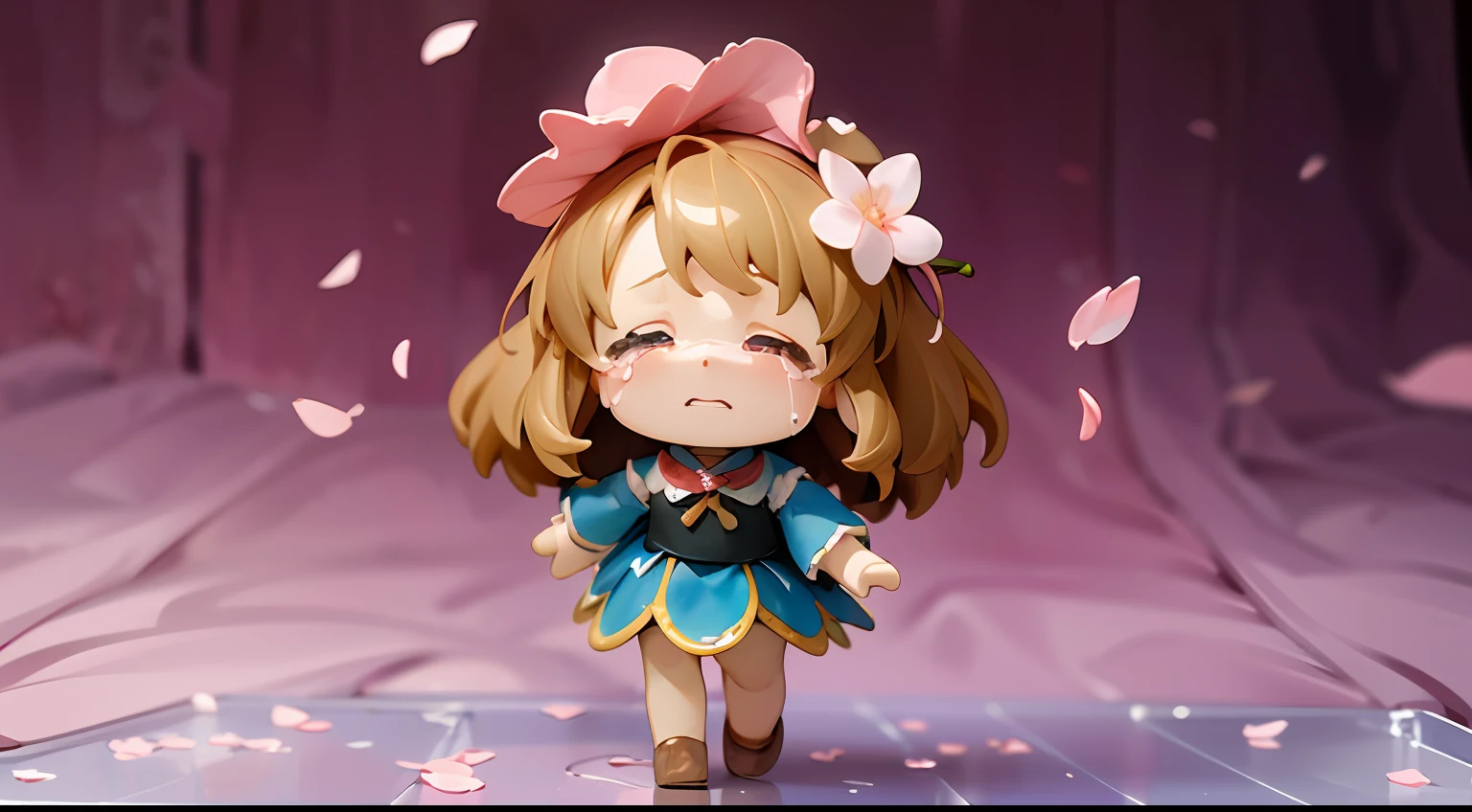 (Bronde's tear-wiping doll stands、(Crying face in high definition figure)+Pixiv no Sengai、Rococo atmosphere、Dolfie Dream watercolor Nendoroid、Flowing cherry colored silk cherry blossom petals🌸)