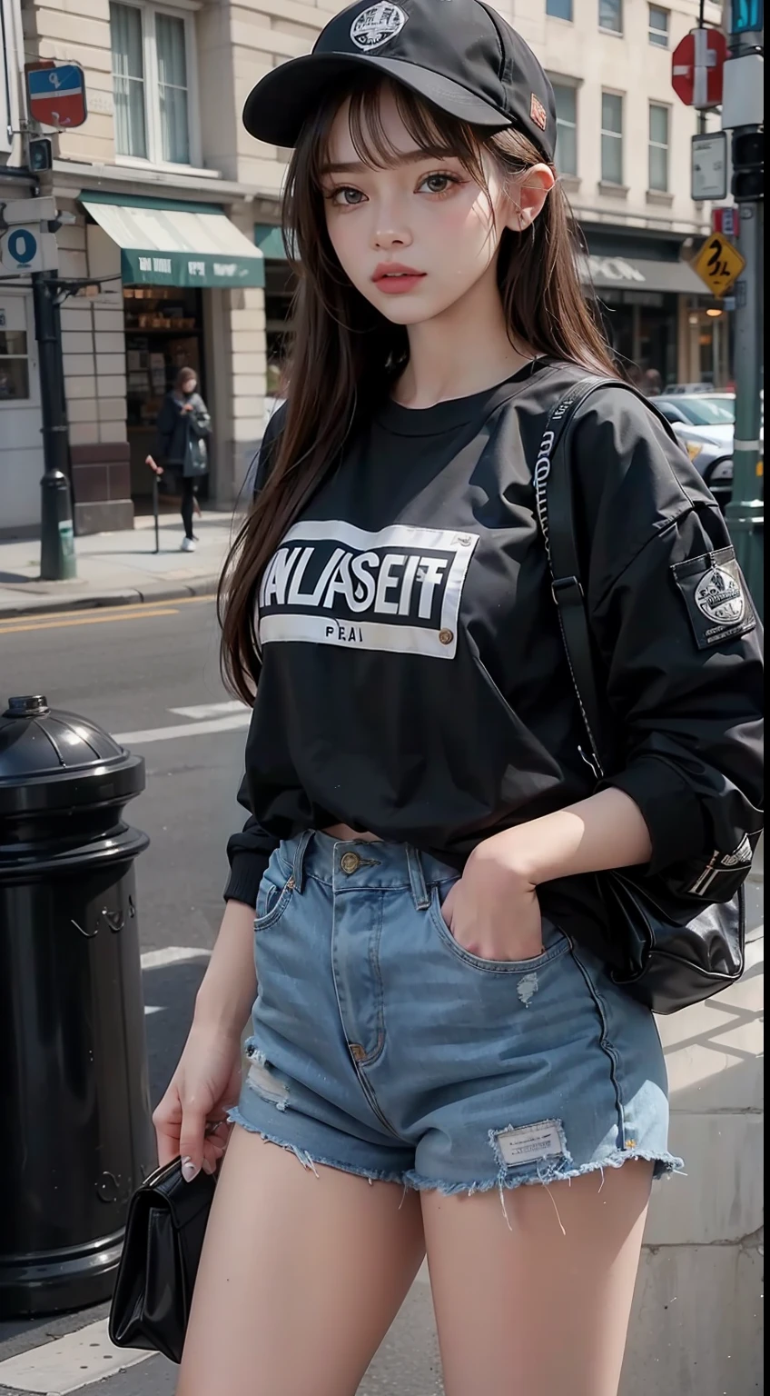 Masterpiece, a realistic beautiful woman wearing streetwear,town