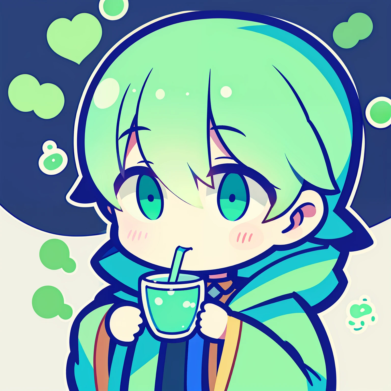 A boy drinks mint milk green