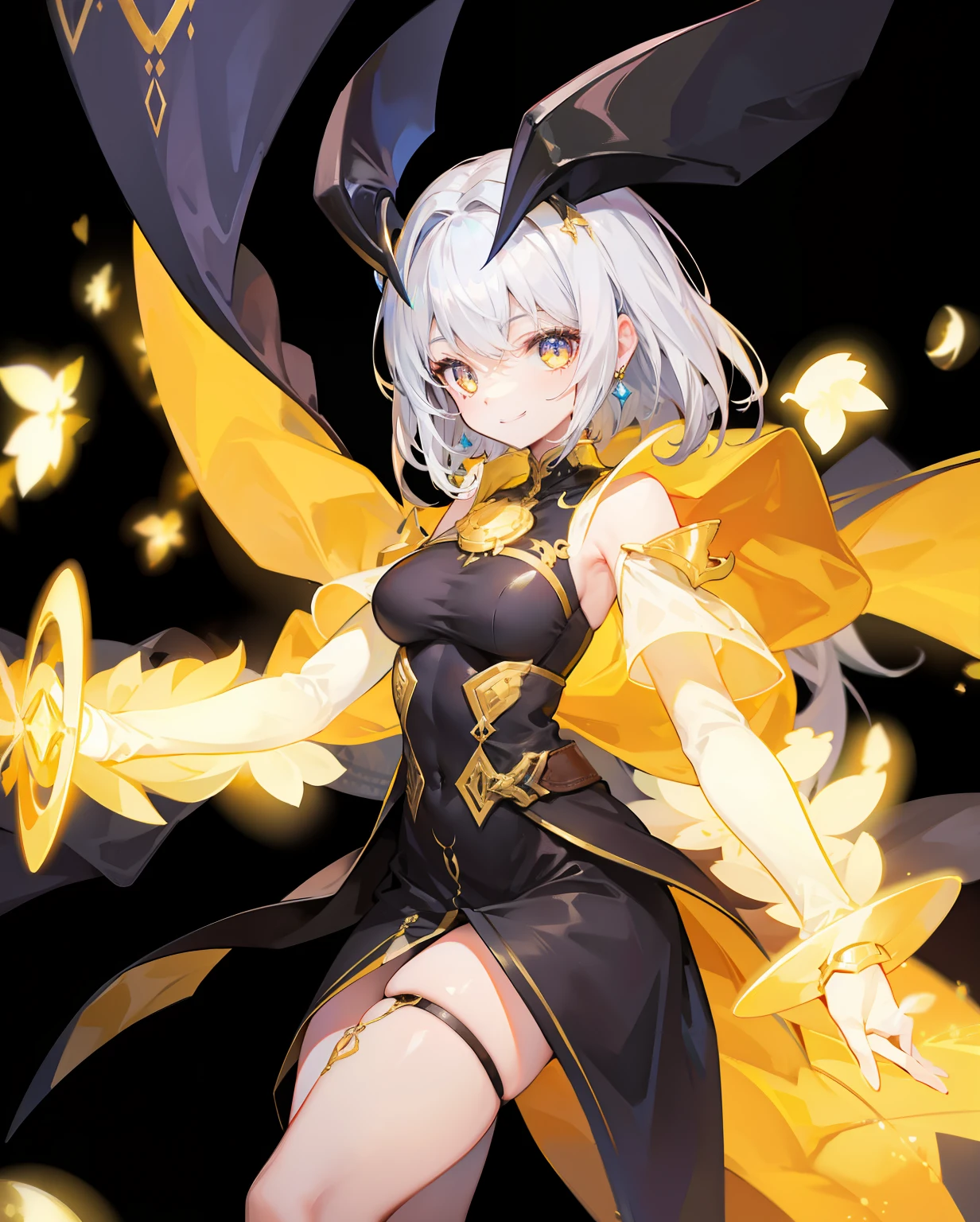 glowing hands，gold eyes，Smiling maiden