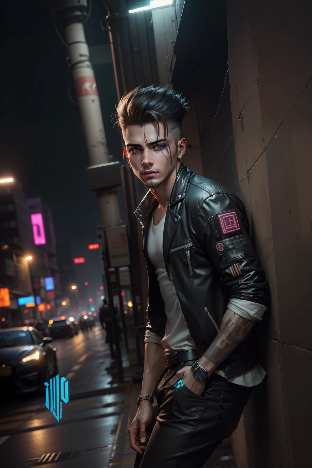 Change background realistic face cyberpunk handsome boy realistic body