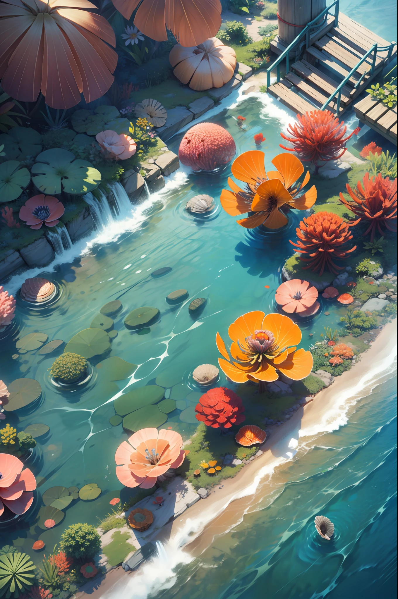 (Microscopic perspective:1.5),(Recife:1.3),(Isometric viewing angle:1.3),(Top angle of view),sea shell,The corals,sea anemone,(game scenes:1.2), by Pixar, hyper HD, Masterpiece, Super detail, Best quality