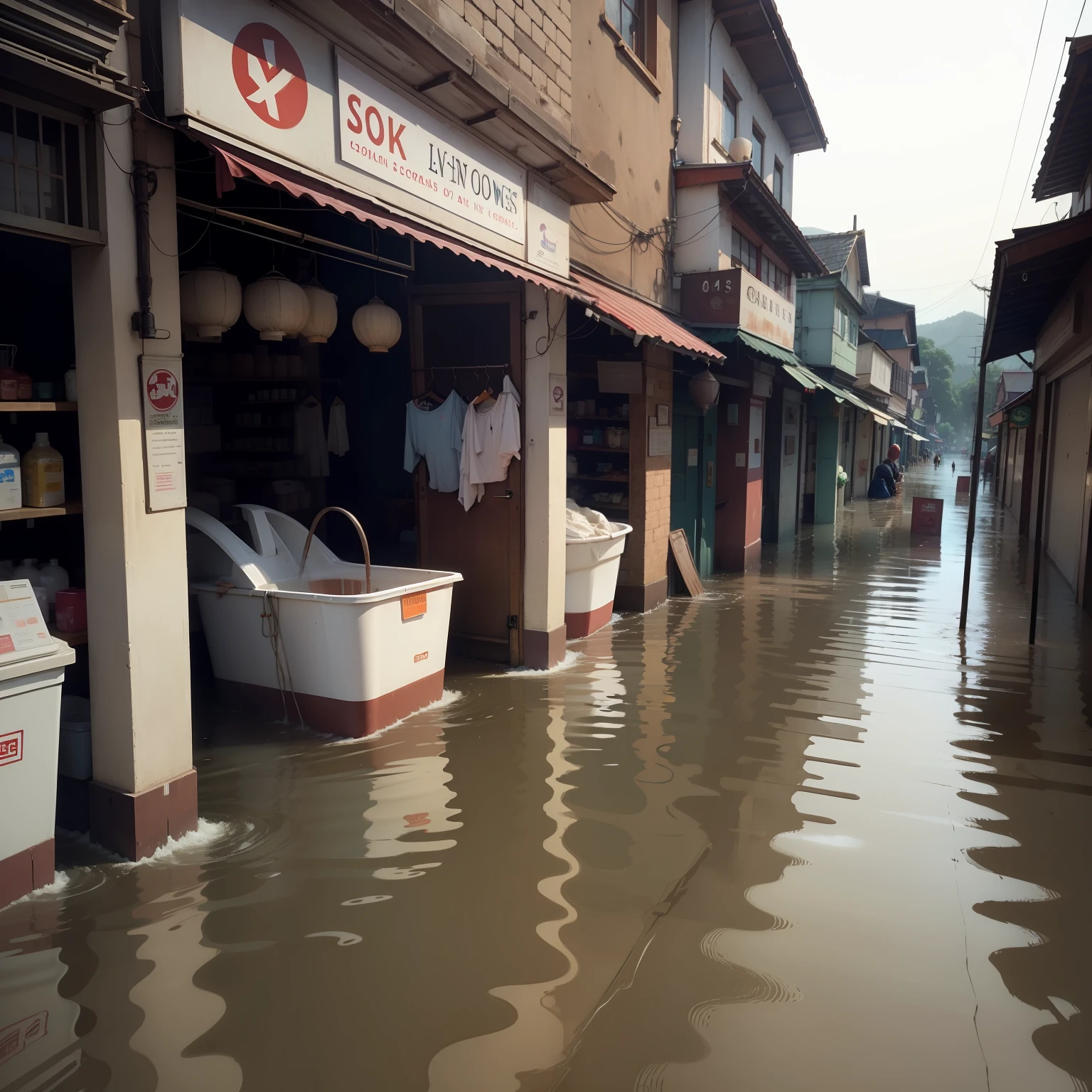 Shops washed by floods