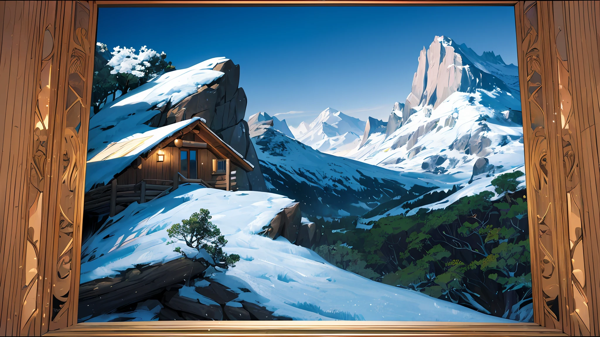 (Best quality), (masterpiece:1.3), (photorealistic:1.36), (realistic), ultra-detailed,, detail background, Kickelhahn is Mountain-like rocks on a hill, A quiet cabin, a boy looking out over the plain, the blue hours before dawn, silence, (Poetry written in a mountain hut"O'er all the hilltops Is quiet now, In all the treetops Hearest thou Hardly a breath, The birds are asleep in the trees, Wait, soon like these Thou too shalt rest."),