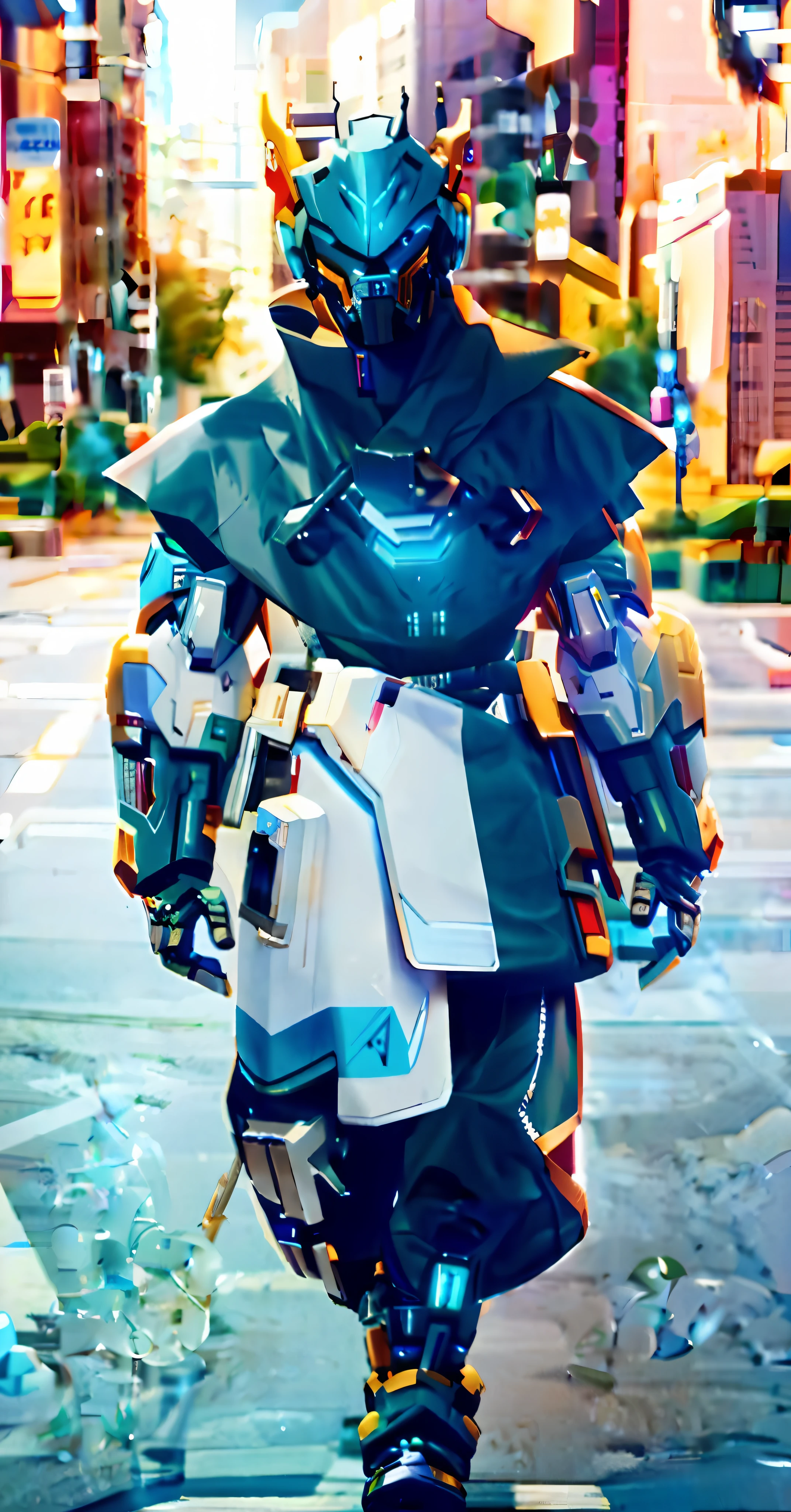 Arafeld robot walking down city streets in futuristic suit, 《overwatch》Baptiste, echo from overwatch, 《overwatch》Sigma, as an overwatch character, 《overwatch》inspiration, as an overwatch character, Mecha suit, cyberpunk 2077 rossdraws, girl in mecha cyber armor, rossdraws cartoon vibrant, style of duelyst, rossdraws | afro futurism