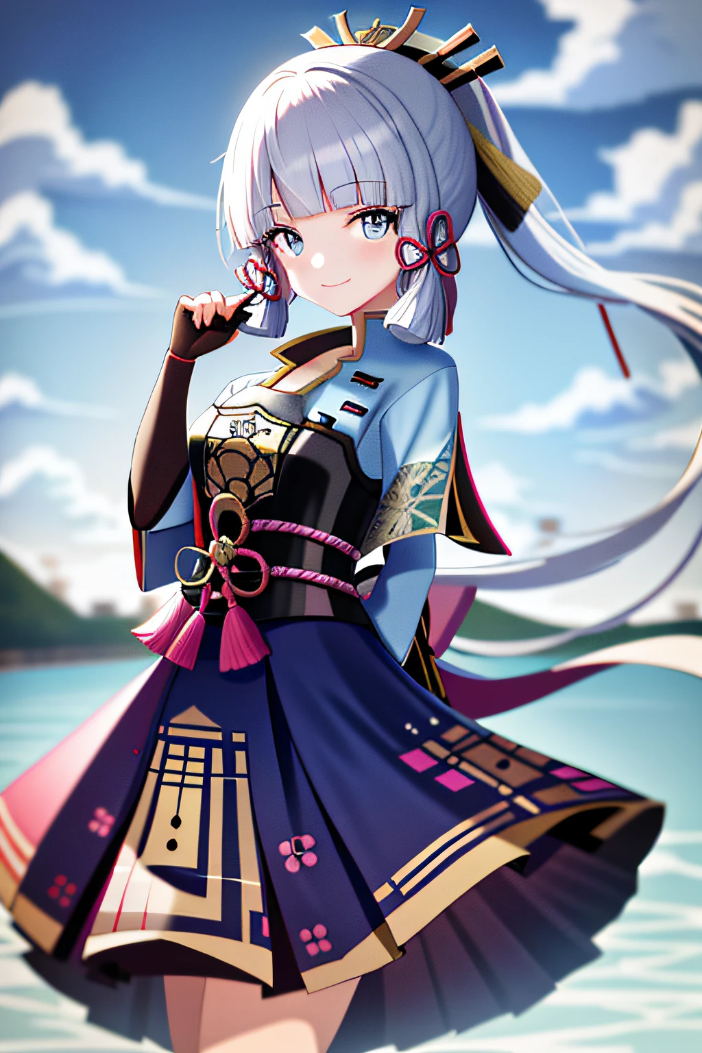 masterpiece, highres, best quality, 1girl solo, kamisato_ayaka, smile, kimono