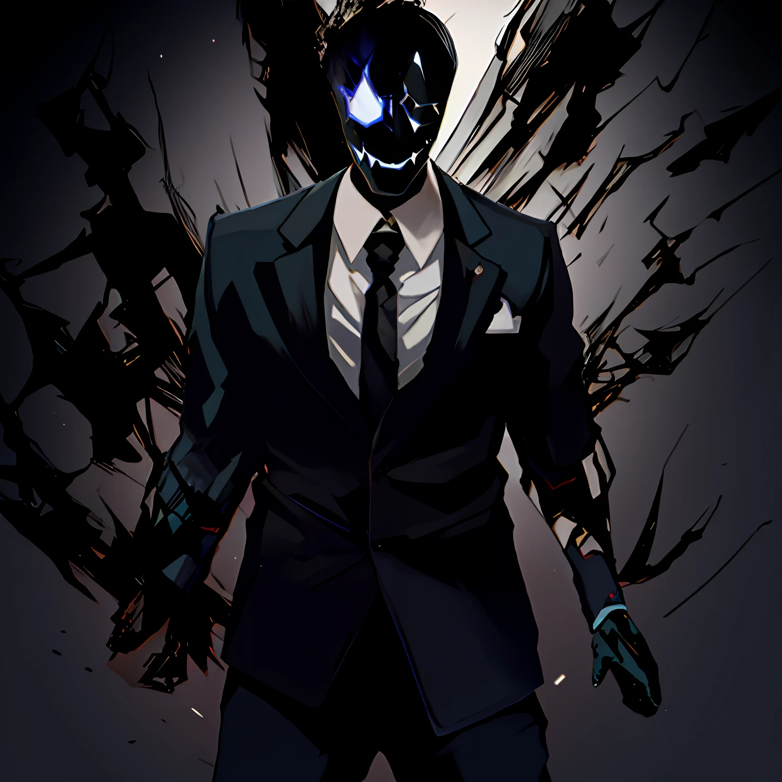 1boy, solo, kurofuku, necktie, male focus, black suit, upper body, black pants
