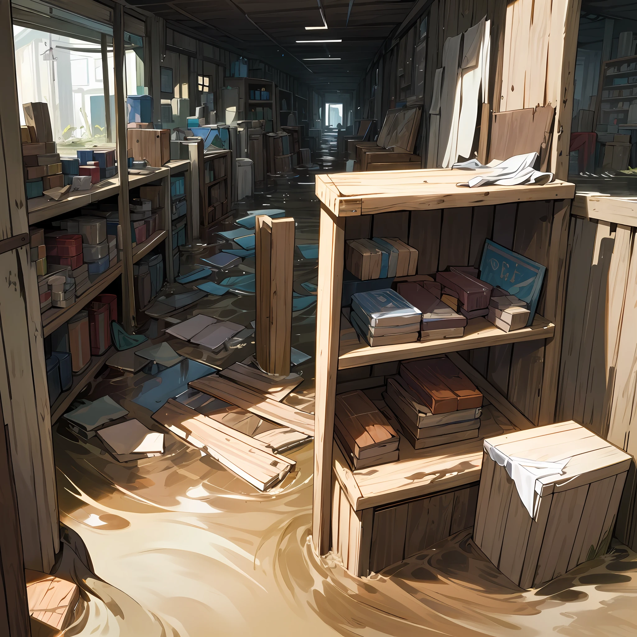 Messy shops after the flood