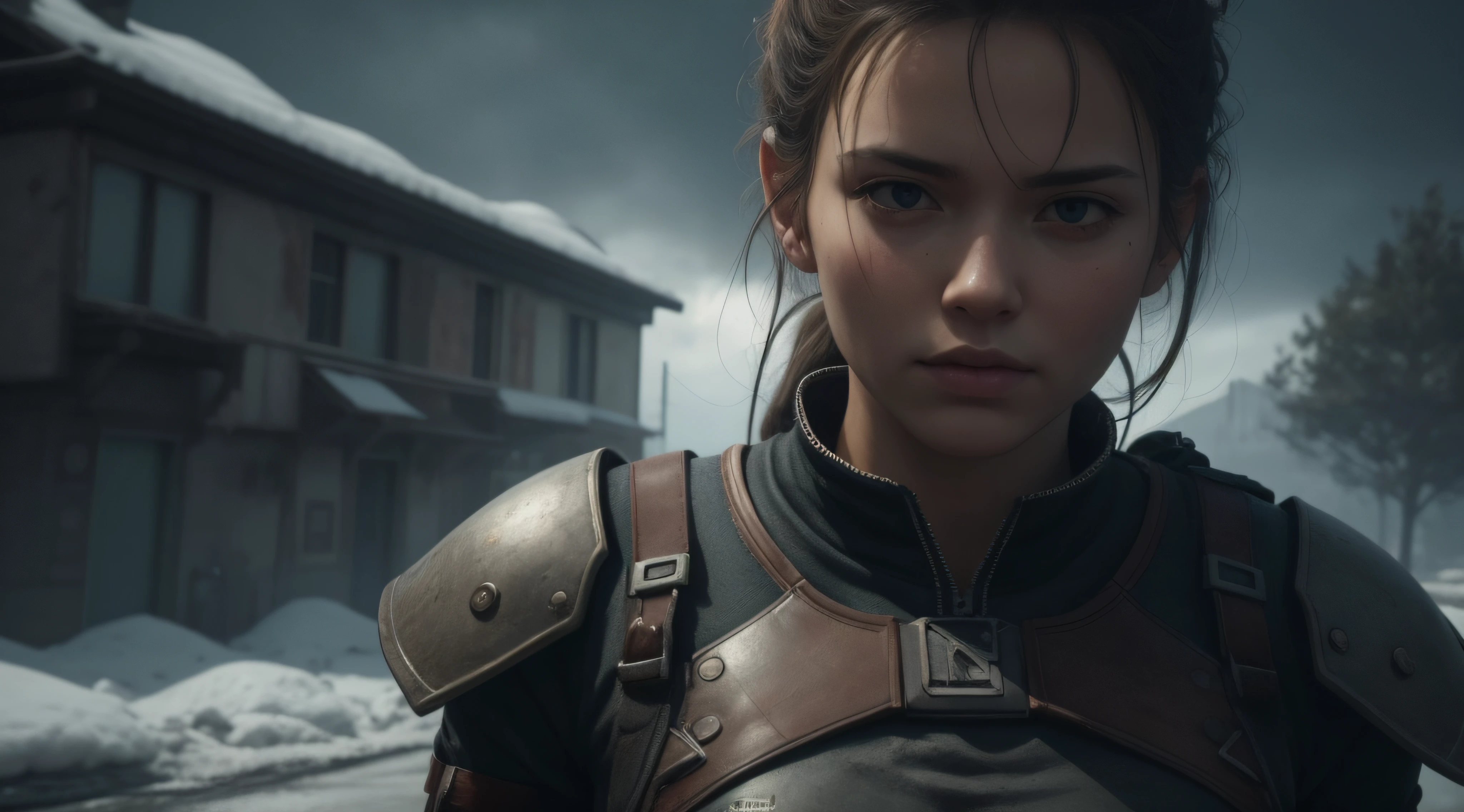 Snow storm, Close up, Dead man walking, seb mckinnon, fantasy art, hyper detailed, trending on artstation, CryEngine, Unreal Engine, 8k resolution, Concept Art, Pop Art