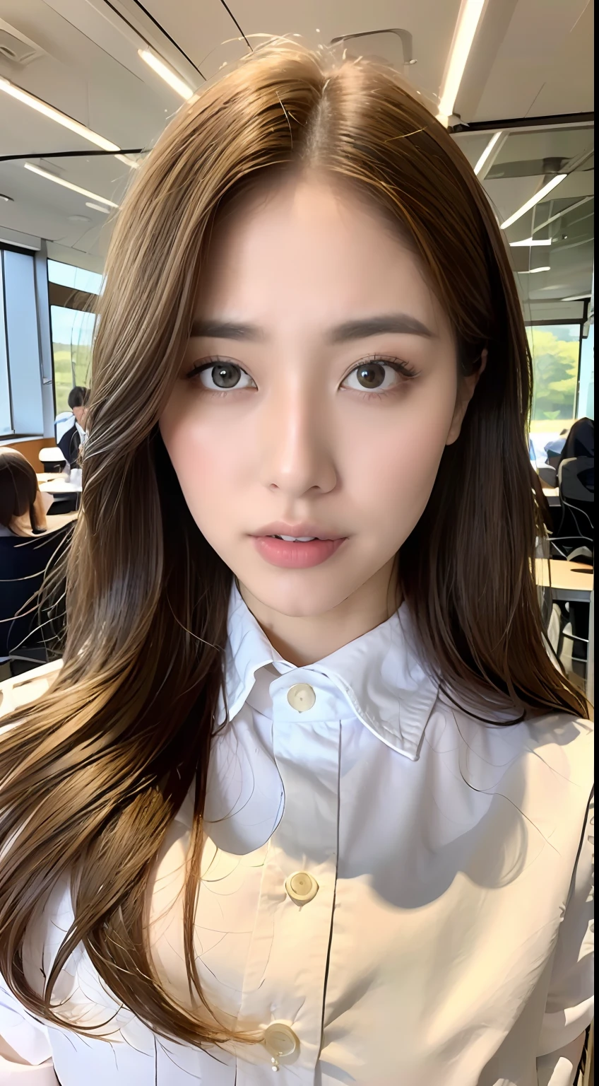 - [ ] photorealistic:1.37, masterpiece, best quality, raw photo, absurdres, uhd, 1girl, wavy hair, brown hair , looking at viewer, in the large meeting room of the office in the high tower office building in  Tokyo ,Tokyo tower,intricate detail, detailed background, detailed skin, pore, highres, hdr , presentation to ten men , beautiful model, soft light to the face,JP_MODELS , a 30 yo woman ,((white uniform shirts))