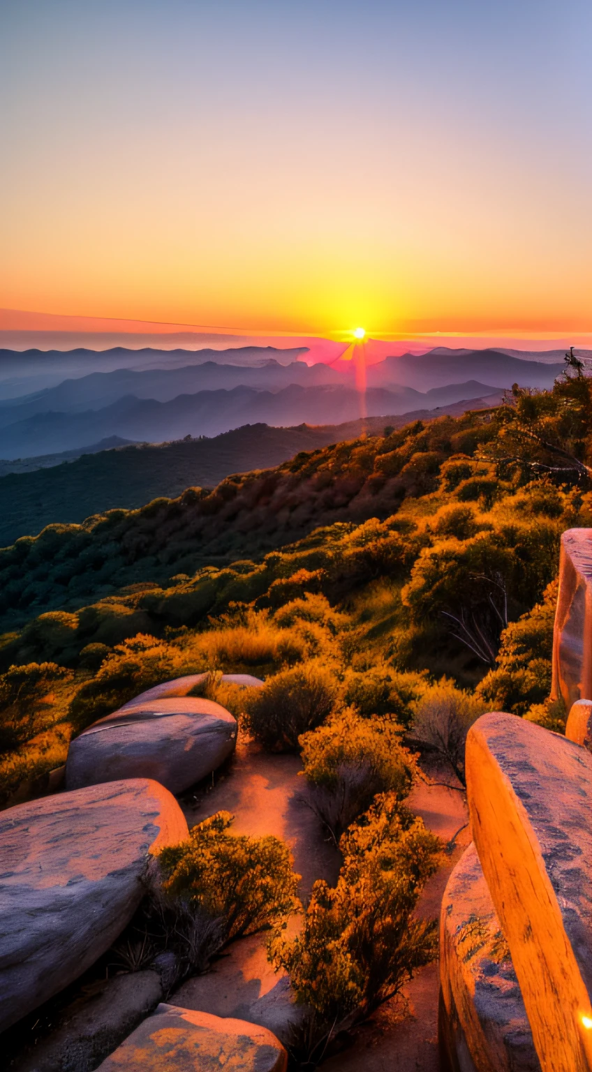 Sunset, evening glow, distant view, realistic, rich colors, gorgeous and colorful, wide-angle lens, shooting in the evening, positive film, naturalistic style, high-definition filming.