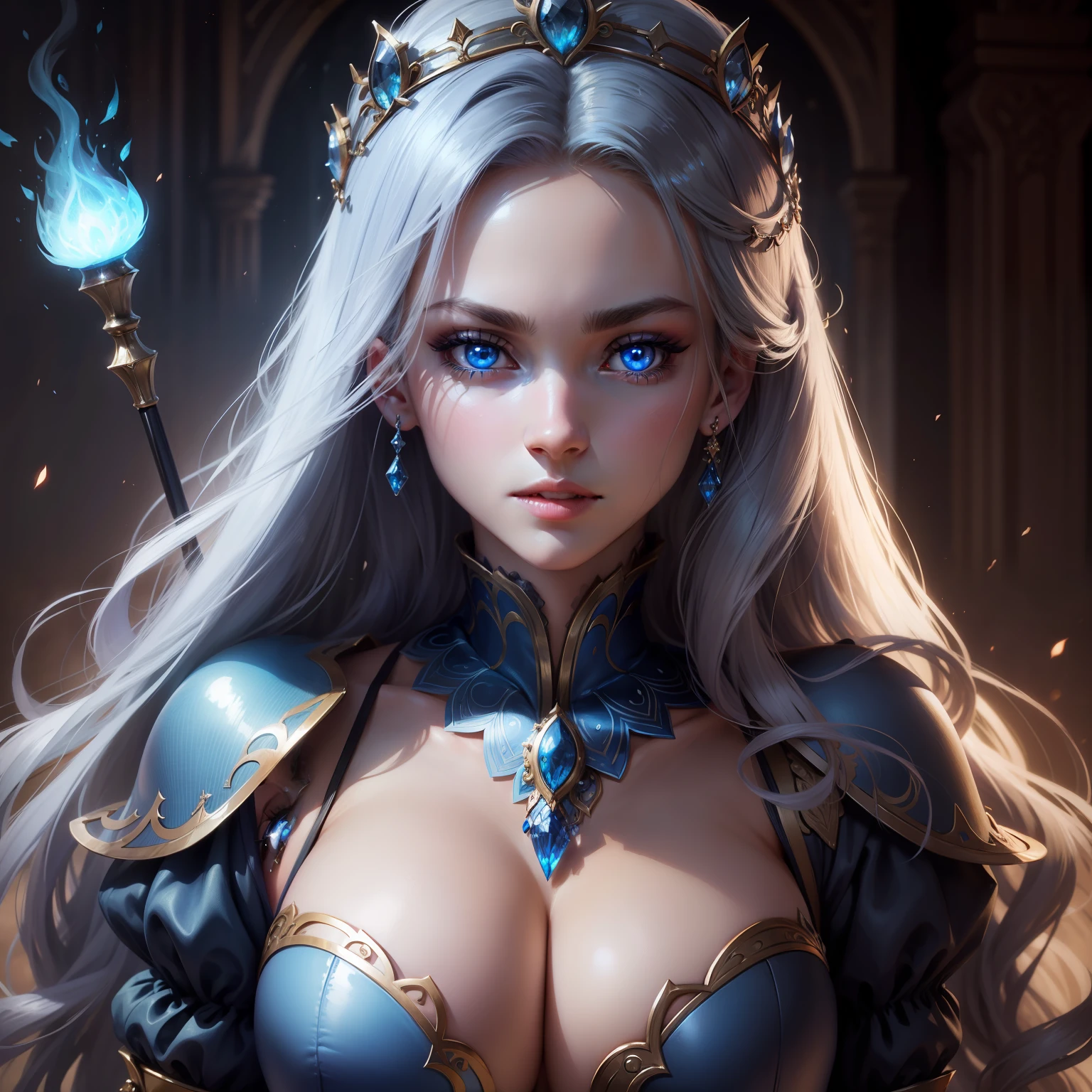 Very Beautiful princesse face super detailed sexy face glowing blue eyes face shot