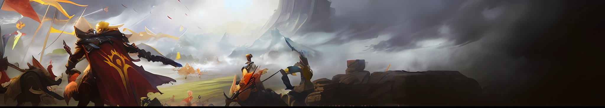 There were a lot of people at the scene holding flags and flags, award - winning epic painting, fantasy concept painting, Detailed digital 2D fantasy art, guildwar artwork, epic fantasy game art, epic digital painting, Epic digital concept art, amazing concept painting, Diablo digital concept art, epic rpg artwork, Digital 2D fantasy art, detailed game art illustration