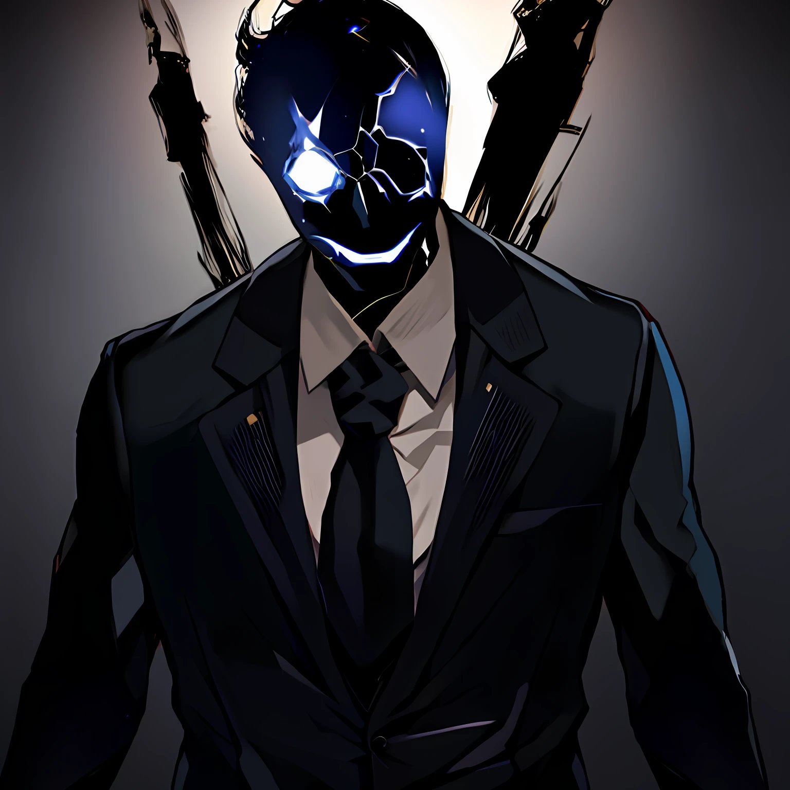 1boy, solo, kurofuku, necktie, male focus, black suit, upper body, black pants