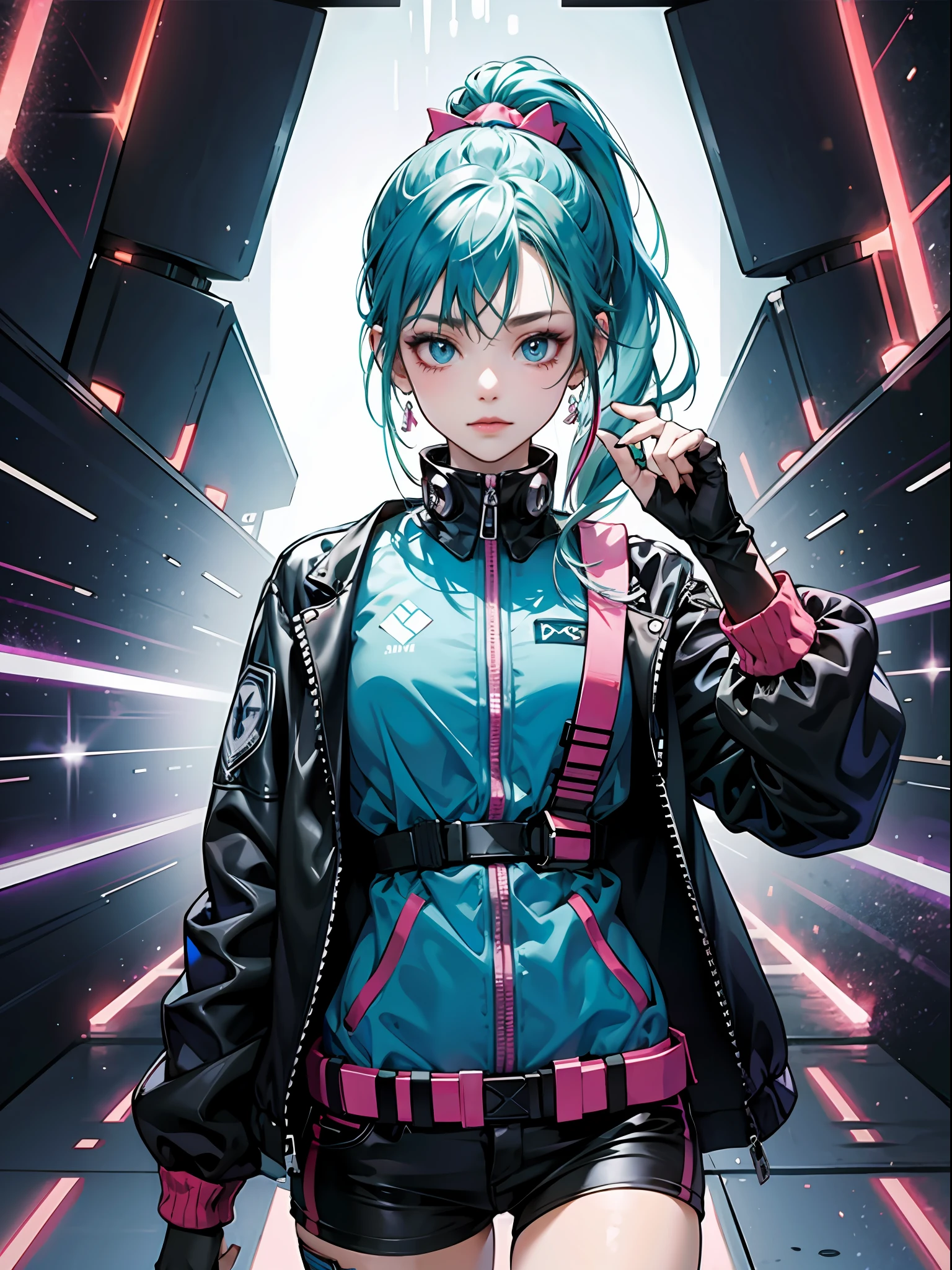 cyber punk perssonage,Blue double ponytail,