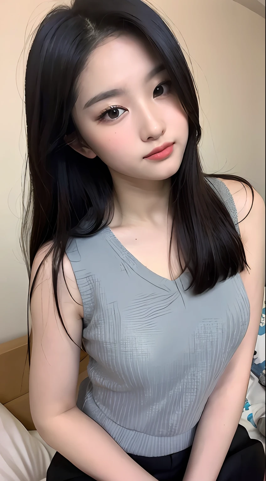 ((Top quality, 8k, Masterpiece: 1.3)), beauty, hidden face, 2 girls, beauty: 1.3, slender abs: 1.1, camisole vest, long black hair, (sitting on bed), ultra-detailed face, highly detailed lips, detailed eyes, double eyelids