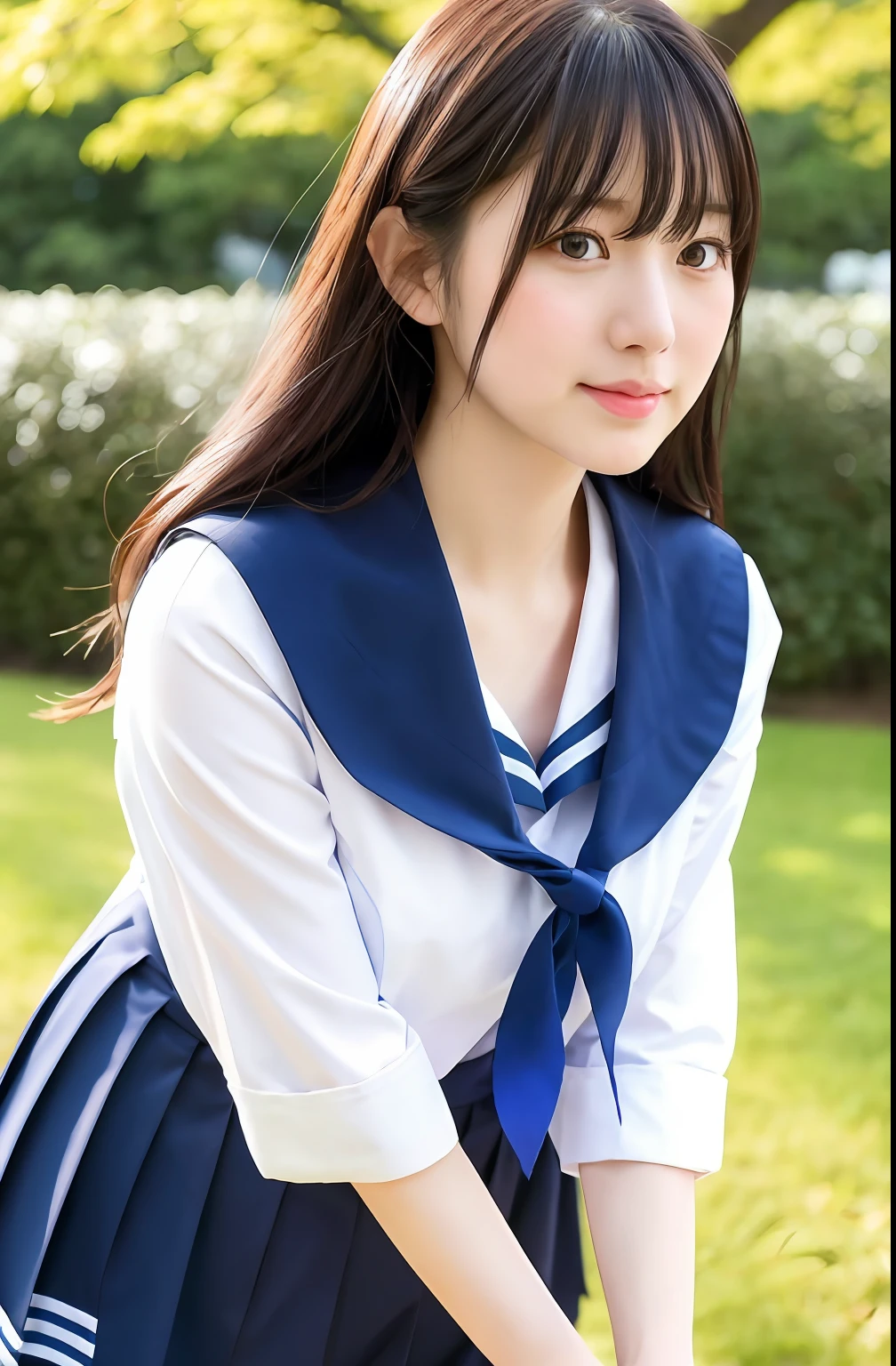 Close up portrait of woman walking in park in sailor suit、Japan Person Model、Young Sensual Gravure Idol、Young cute gravure idol、Realistic Young Gravure Idol、Realistic sensual gravure idol、Young gravure idols、sophisticated gravure idol、奈良美智、Young skinny gravure idol、beautifull asian girl ever、oppai、clong legs、full bodyesbian