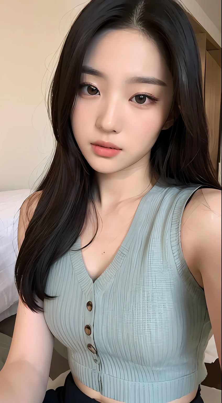 ((Top quality, 8k, Masterpiece: 1.3)), beauty, hidden face, 2 girls, beauty: 1.3, slender abs: 1.1, camisole vest, long black hair, (sitting on bed), ultra-detailed face, highly detailed lips, detailed eyes, double eyelids