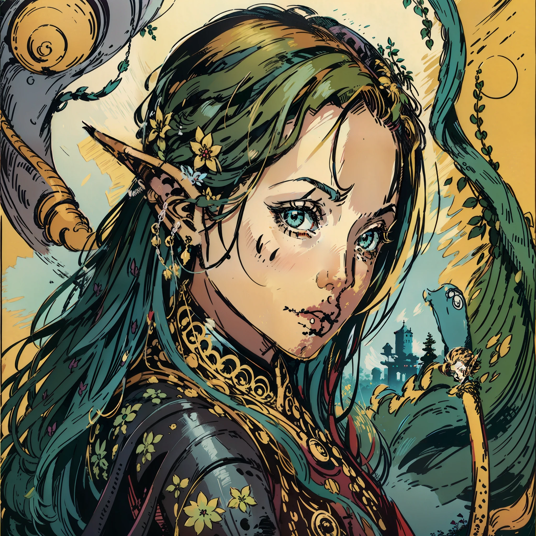 Angelina Jolie look a like, High elf, Woods, Personagem de RPG, fantasia medieval, fechar retrato, deserto