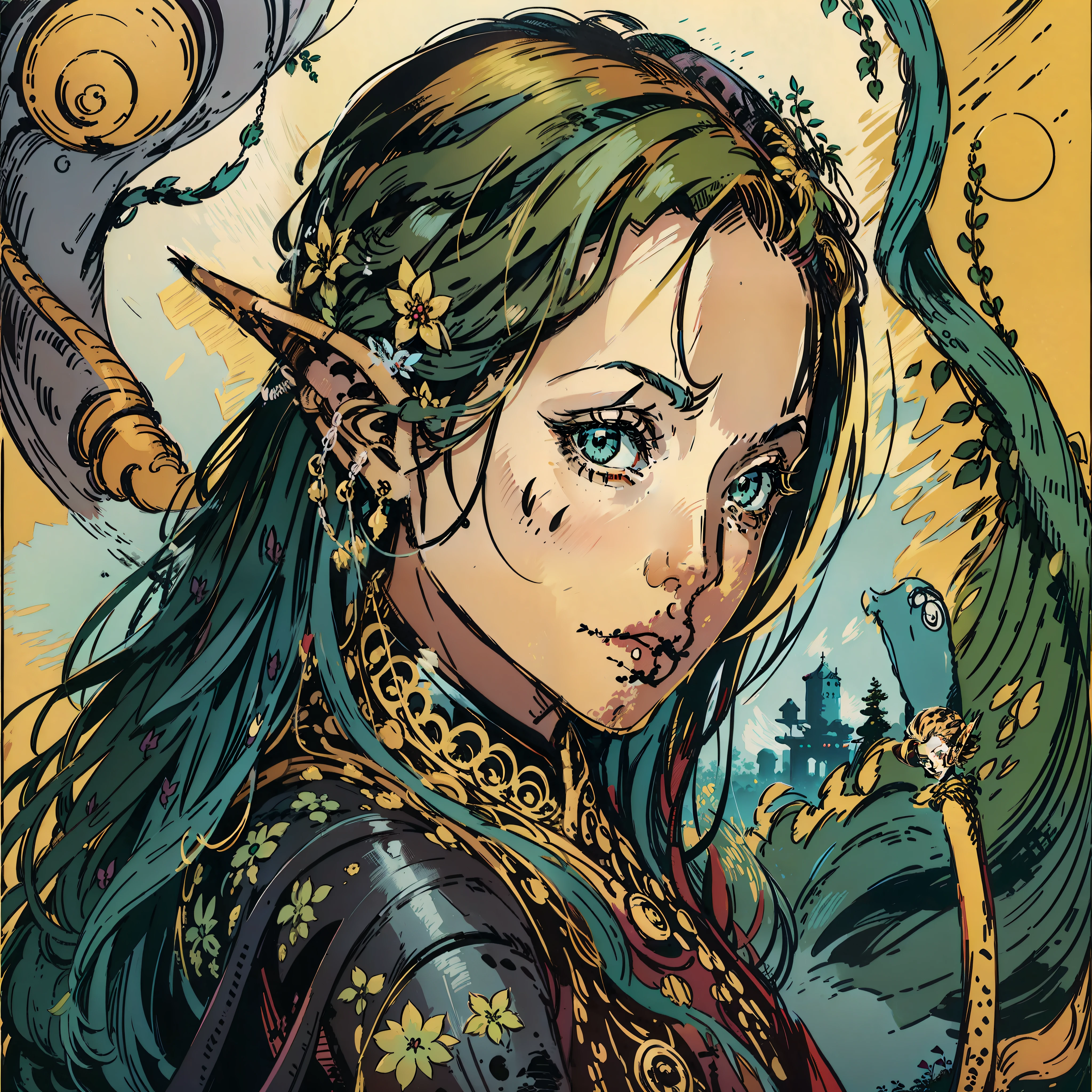 Angelina Jolie look a like, High elf, Woods, Personagem de RPG, fantasia medieval, fechar retrato, deserto
