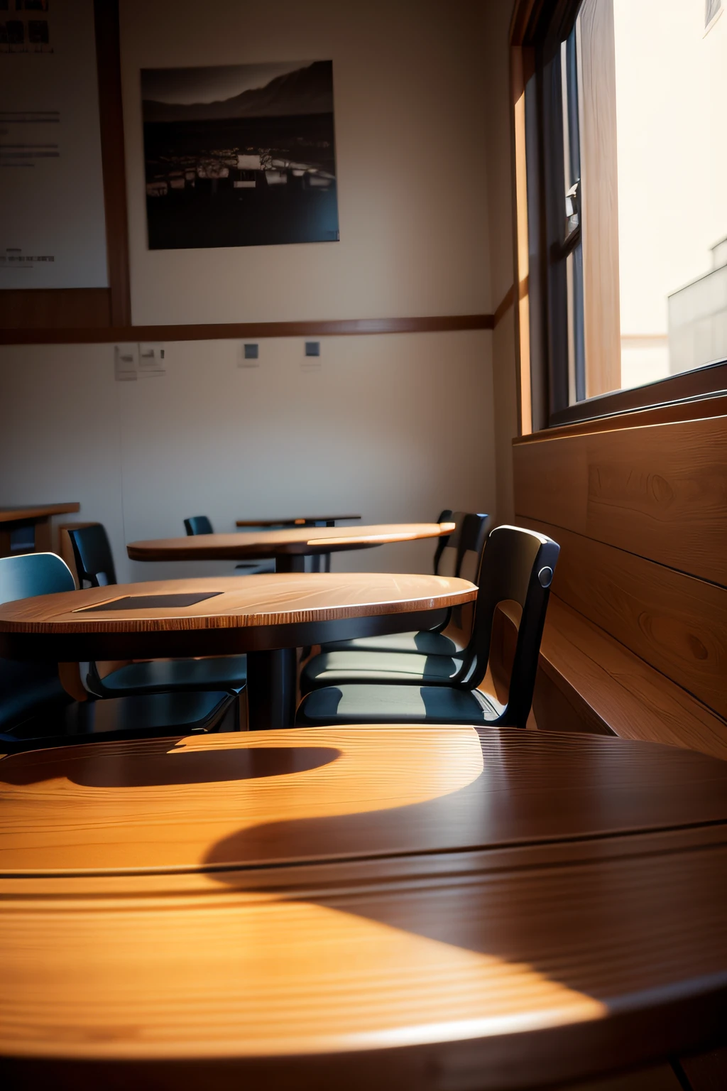 Table top in the café，Woody，Front view，Photogram，真实感