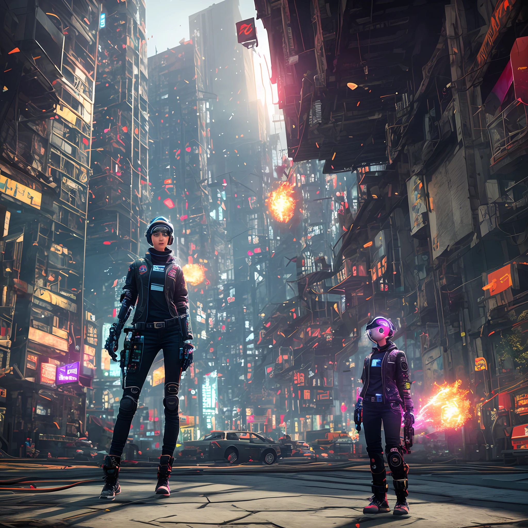 teens girl,urban backdrop,cyber punk perssonage,电影灯光,3D,OC rendering,unreal 5 render,8K,Ultra photo realsisim,ultra - detailed,复杂,