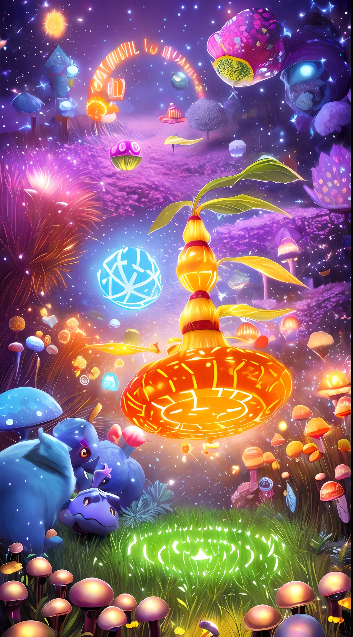 poster for，An underground labyrinth illuminated by movie lights，Inhabited by fireflies and crawling ants。Vibrant and detailed mushrooms grow in colorful clusters，Create compelling scenes，Can be used as a cover for a 4K game poster。