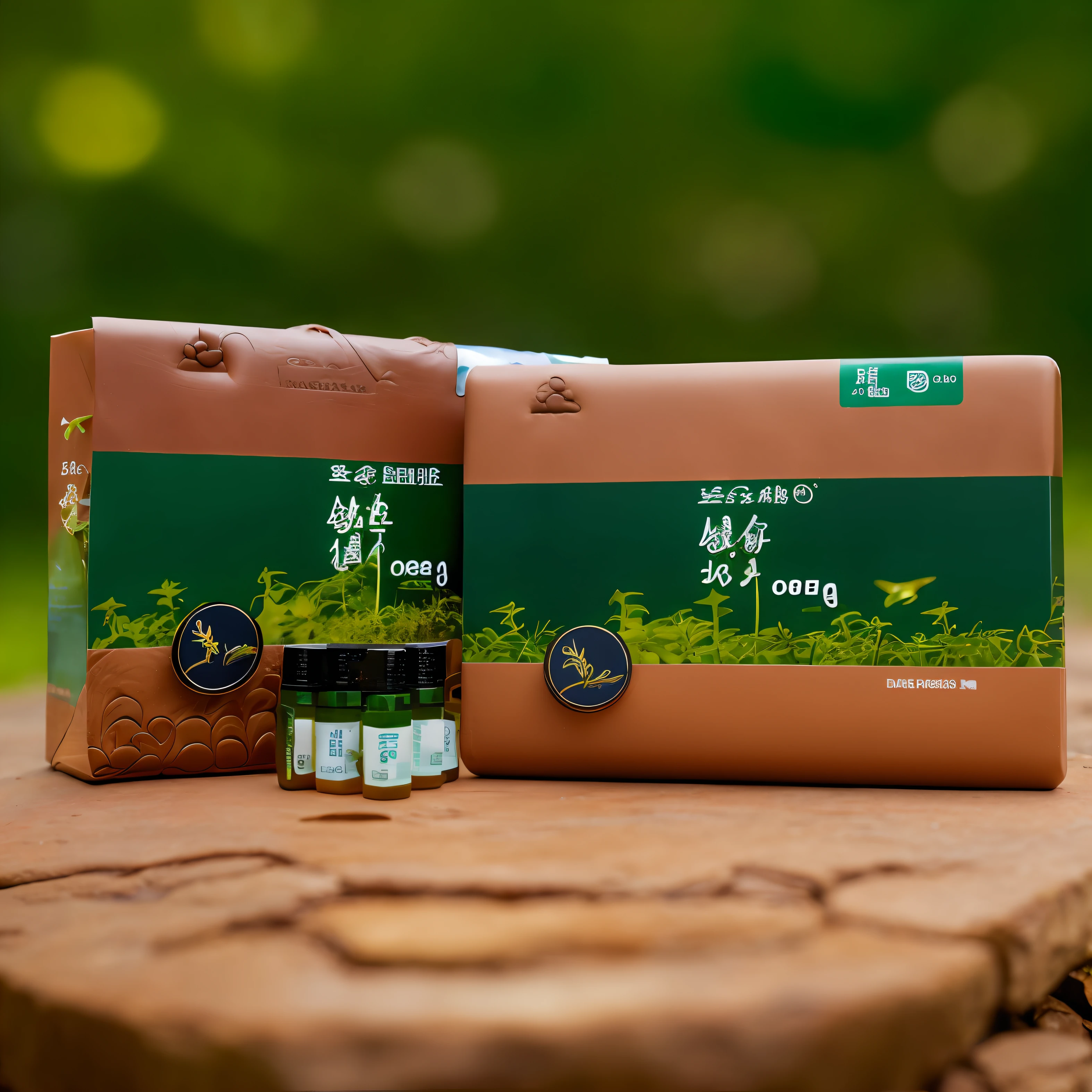 The background is forest,Close-up of a stone sitting on the grass, dramatic product shot, dramatic product photography, professional product shot, high resolution product photo, Natural complexion, professional product photo, close-up product photo, dark-toned product photos, high quality product photo, textured base ; product image, Photosynthetic