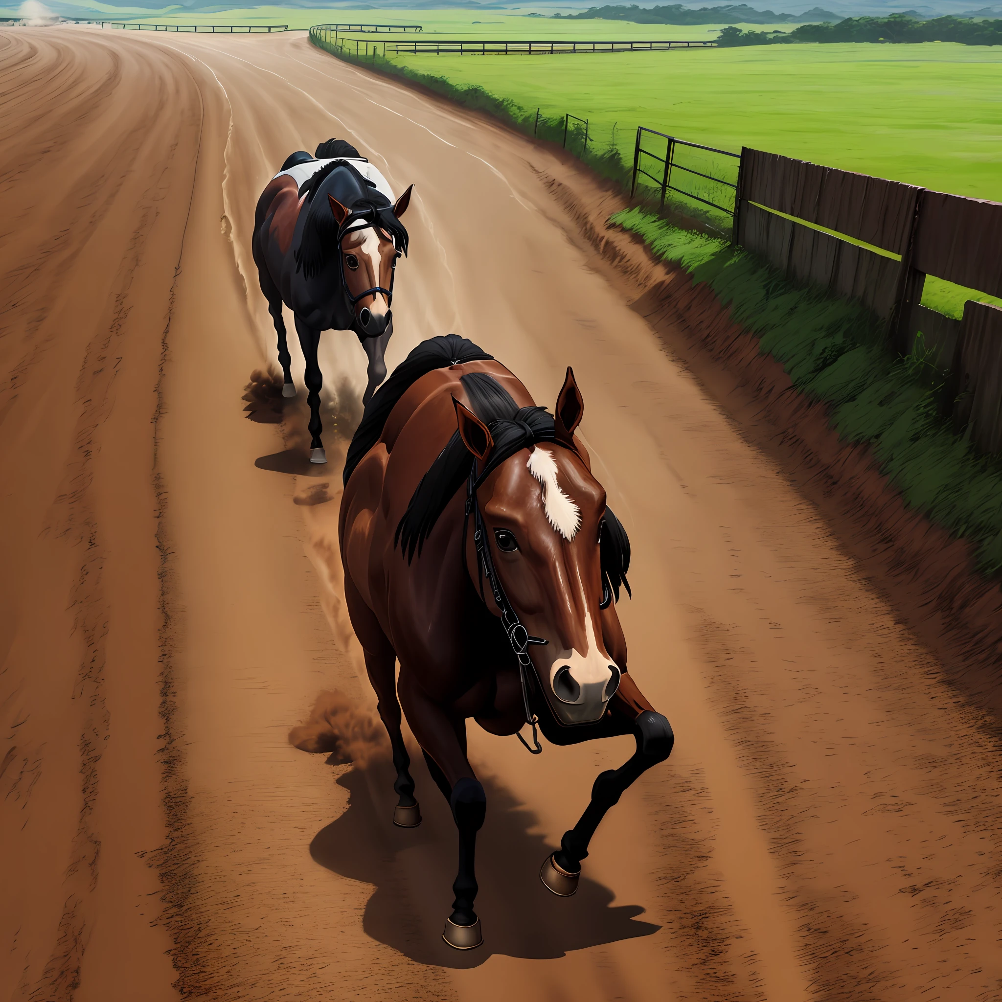 Cavalo correndo em uma corrida em uma fazenda