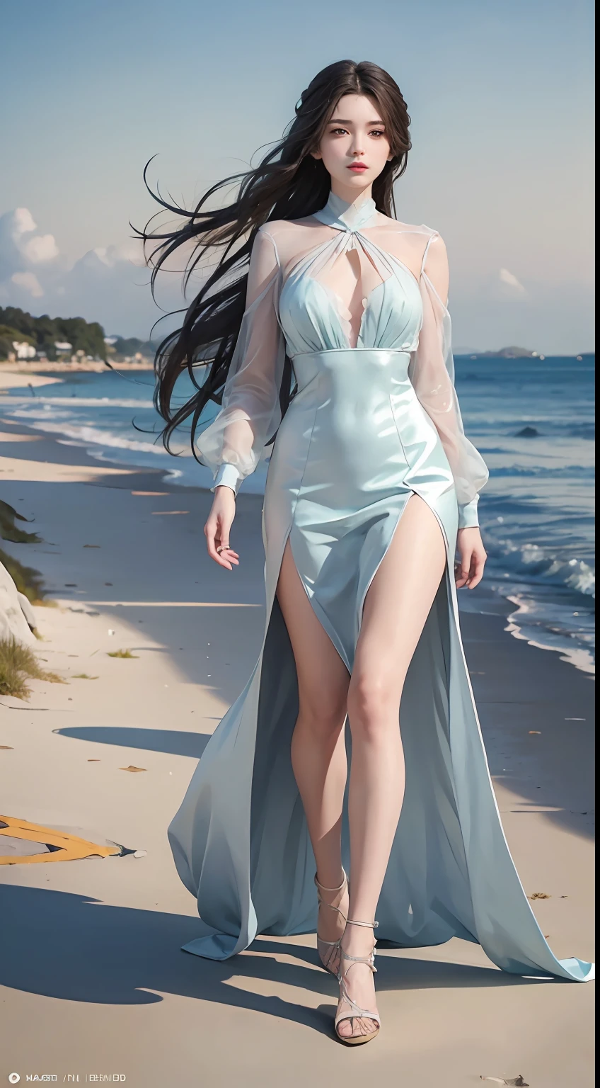 (1girl:1.3), Full Body, Solo, __Body Parts__ Realistic Skin, Pale Skin, Big, Official Art, Unified 8K Wallpaper, Ultra Detailed, Beautiful and Aesthetic, Beautiful, Masterpiece, Best Quality, On a Fantastic Seaside, Fantastic Atmosphere, Calm Color Palette, Peaceful Mood, Soft Shadows, Student Uniform, Glamour, Big, Perfect, Perfect, Perfect Face, Perfect Body, Night, Sexy Body